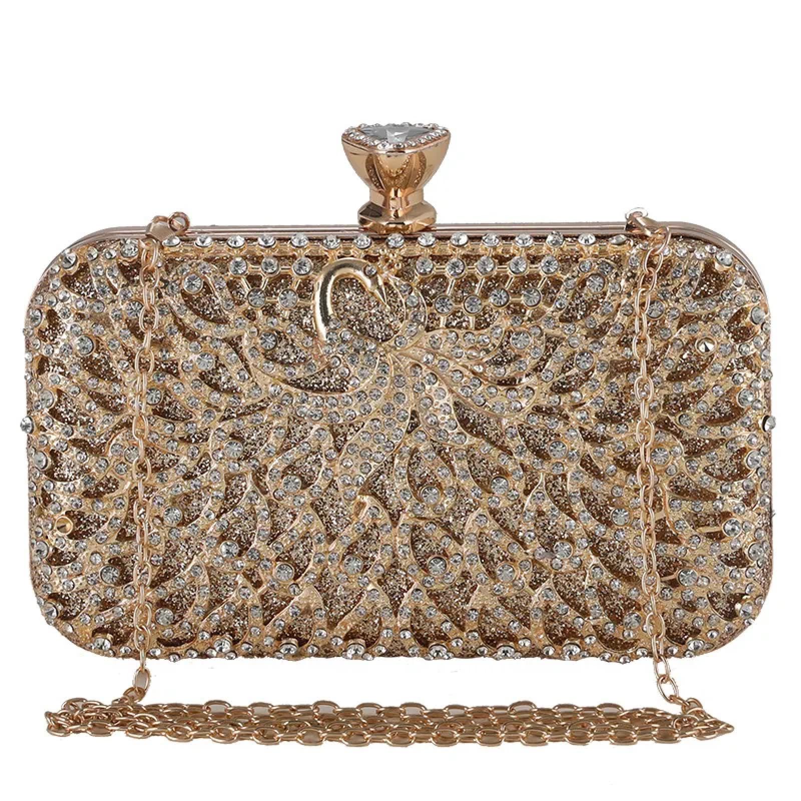 Abendtasche Damen Clutch Aushohle Metall Pfauen Form Handtaschen Pailletten Strass Abend Party Clutch Tasche Hochzeits Kupplung Geldbörse