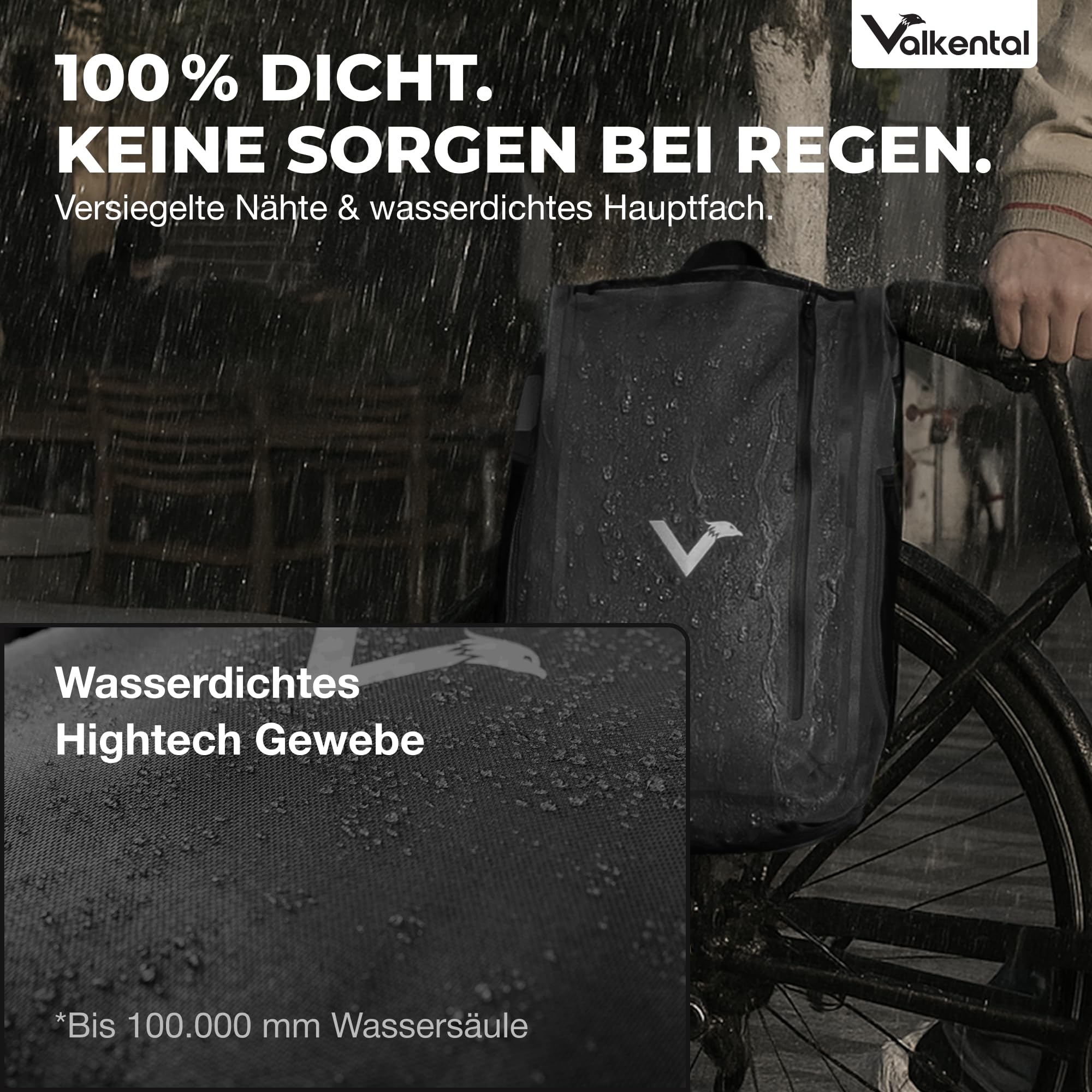 Valkental® UrbanX 2in1 Fahrradtasche & Rucksack kombiniert [28L Volumen] wasserdichte Gepäckträgertasche mit abschließbarer Befestigung – Elegante Radtasche & stylischer Rucksack – Geprüfte Qualität