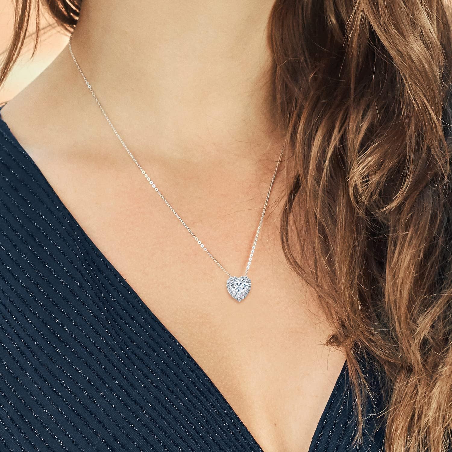 Gem Stone King 1.29 Cttw White Moissanite Heart Shape Pendant Necklace For Women | 925 Sterling Silver | Heart 6.5MM | With 18 Inch Chain | Fine Jewelry Gifts for Her Mom Women Wife