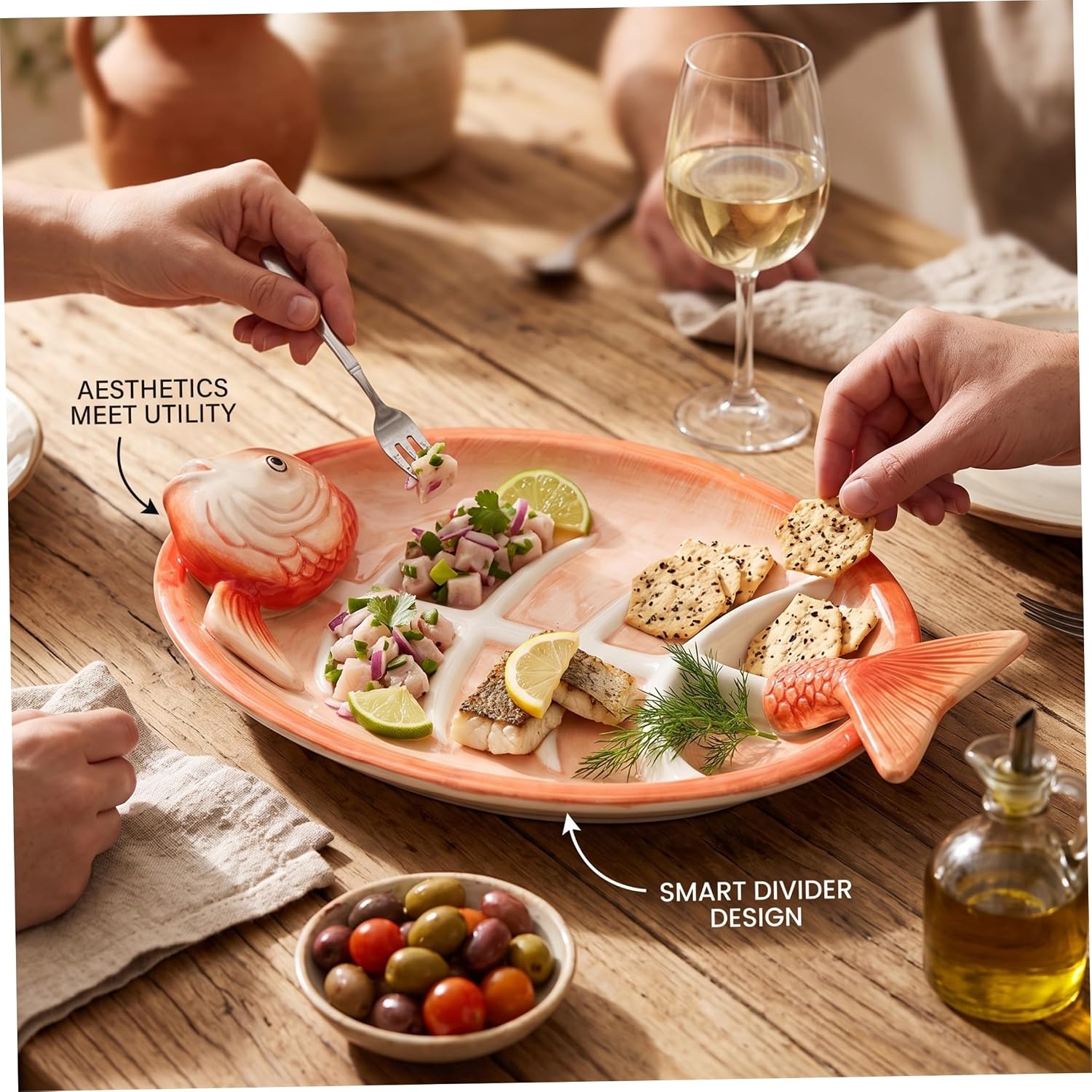 Multipurpose Fish Serving Platter: White Ceramic Tray (13"l X7.3"w)