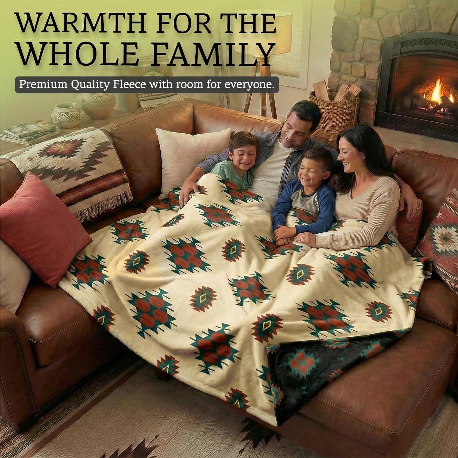 Sacred Thread Aztec Blanket Fleece, Western Blanket (Cream Flannel) (King) image 3