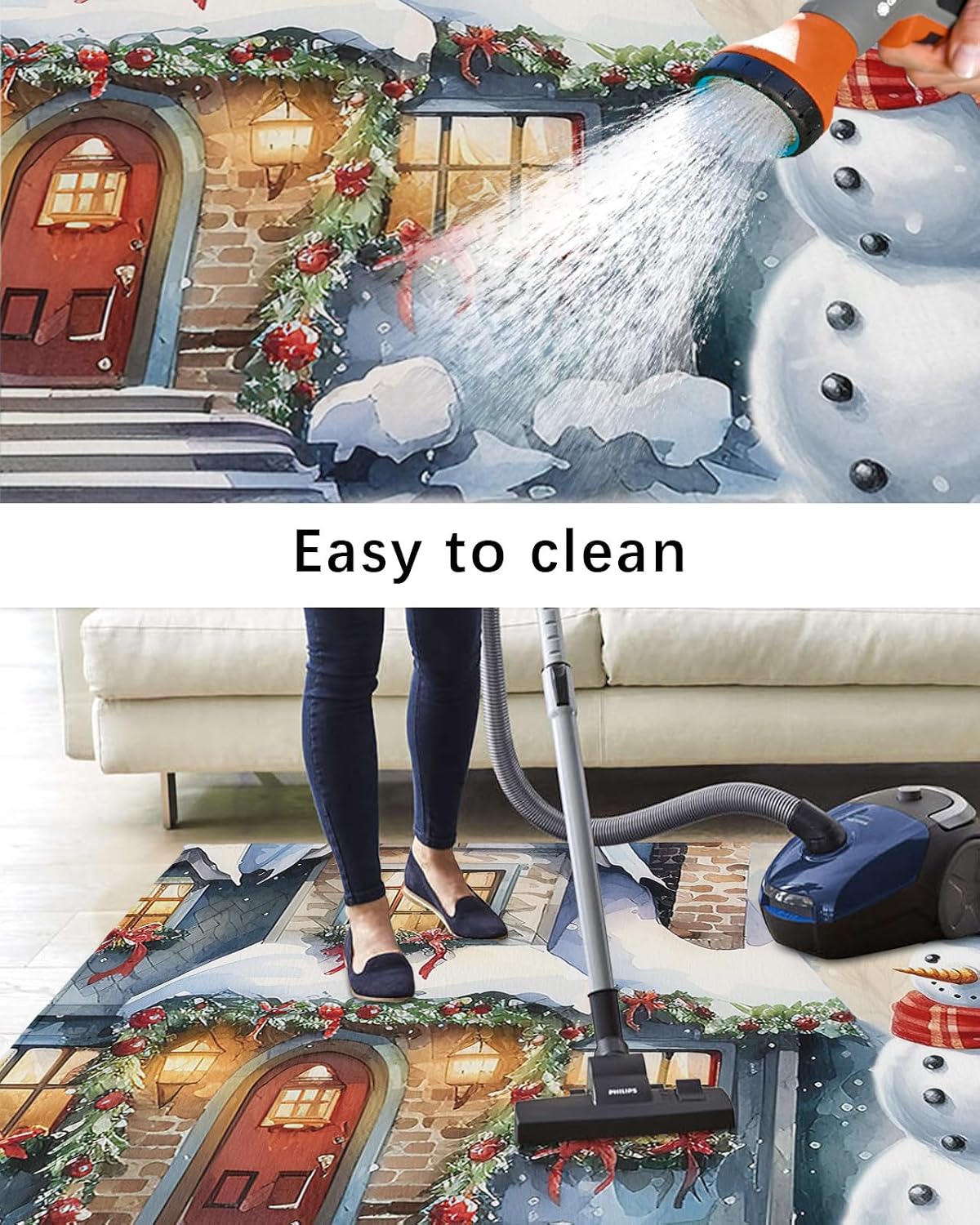 Outdoor Rug, Christmas Tree Snowman House Snowflake Scarf Bow Colored Ball Winter Absorbant Non-Slip Area Rugs Mat Carpet for Patio Balcony Porch Backyard Deck Rv Camping 4x6 ft