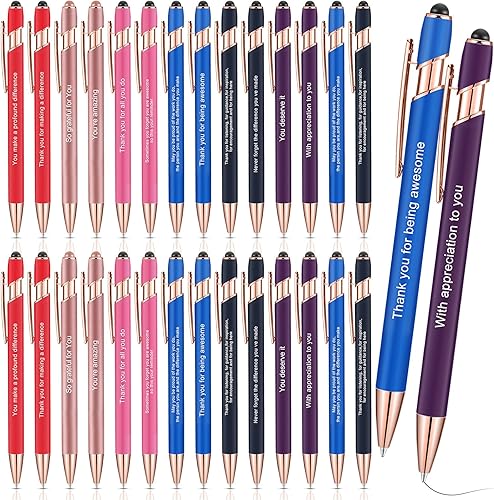 Outus 48 Pcs Employee Gifts in Bulk, Employee Appreciation Pens with Stylus Tip, Inspirational Metal Black Ink Screen Touch Thank You Pens for Team