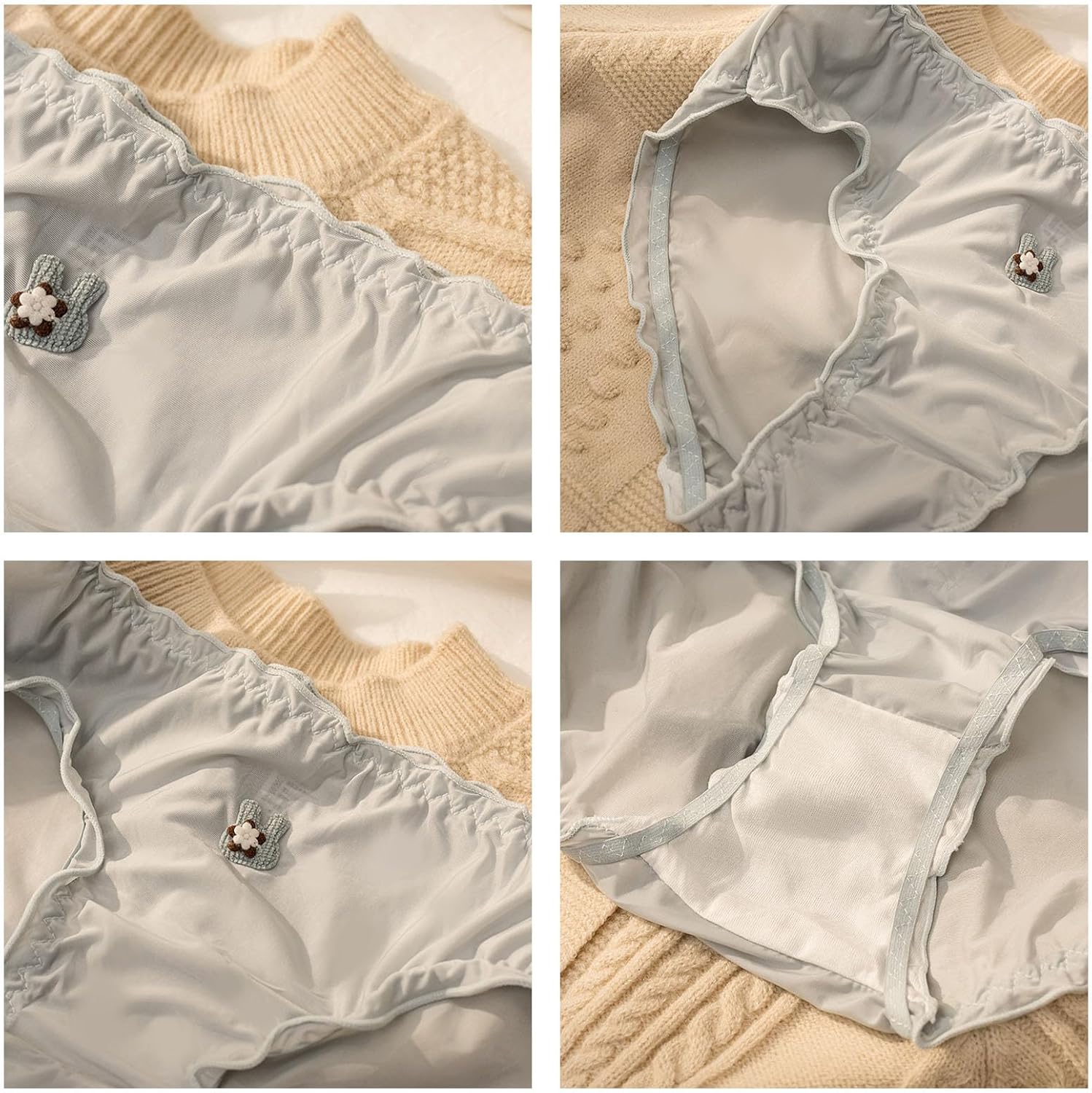 5 Packs Cute Underwear for Women Strawberry Bow Knot Silk Ruffled Edge Panties - Image 2