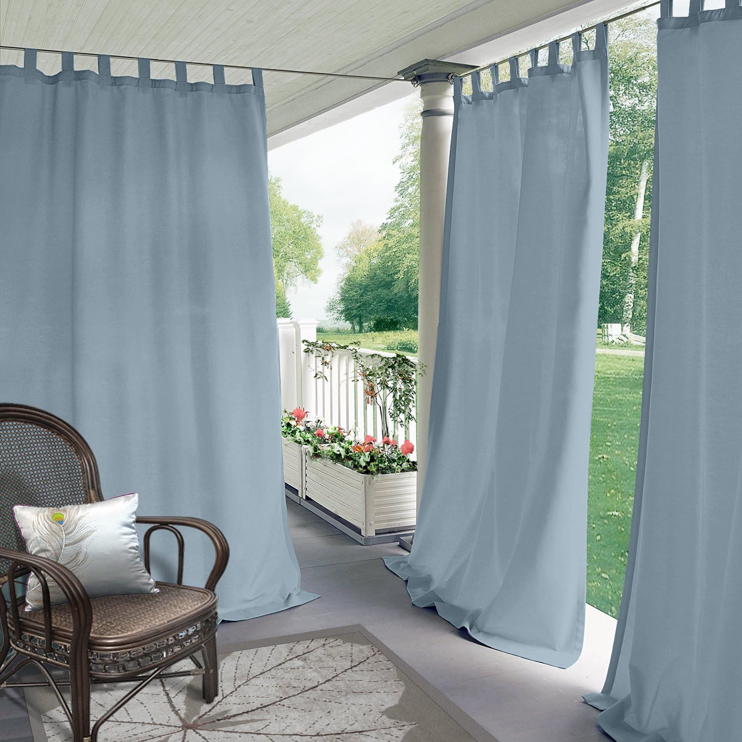 cololeaf Indoor/Outdoor Tab Top Curtain Waterproof for Patio| Porch| Gazebo| Pergola | Cabana | Dock| Beach Home - Sky Blue 120W x 96L Inch (1 Panel)