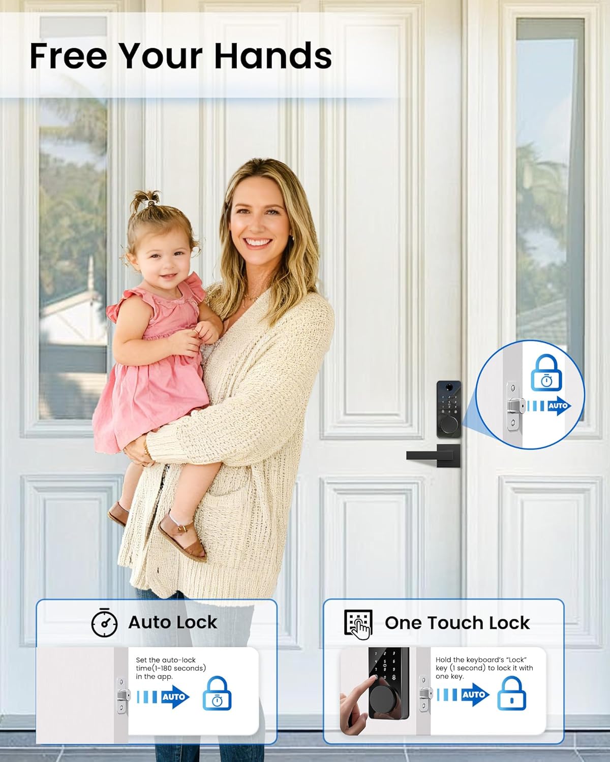 Smart Deadbolt Lock with 2 Handle Set, 5-in-1 Keyless Entry Door Lock with Fingerprint, APP Control, Auto Lock, IP54 Waterproof, Temporary Passcode for Front Door 7 816rmy54riL. AC SL1500