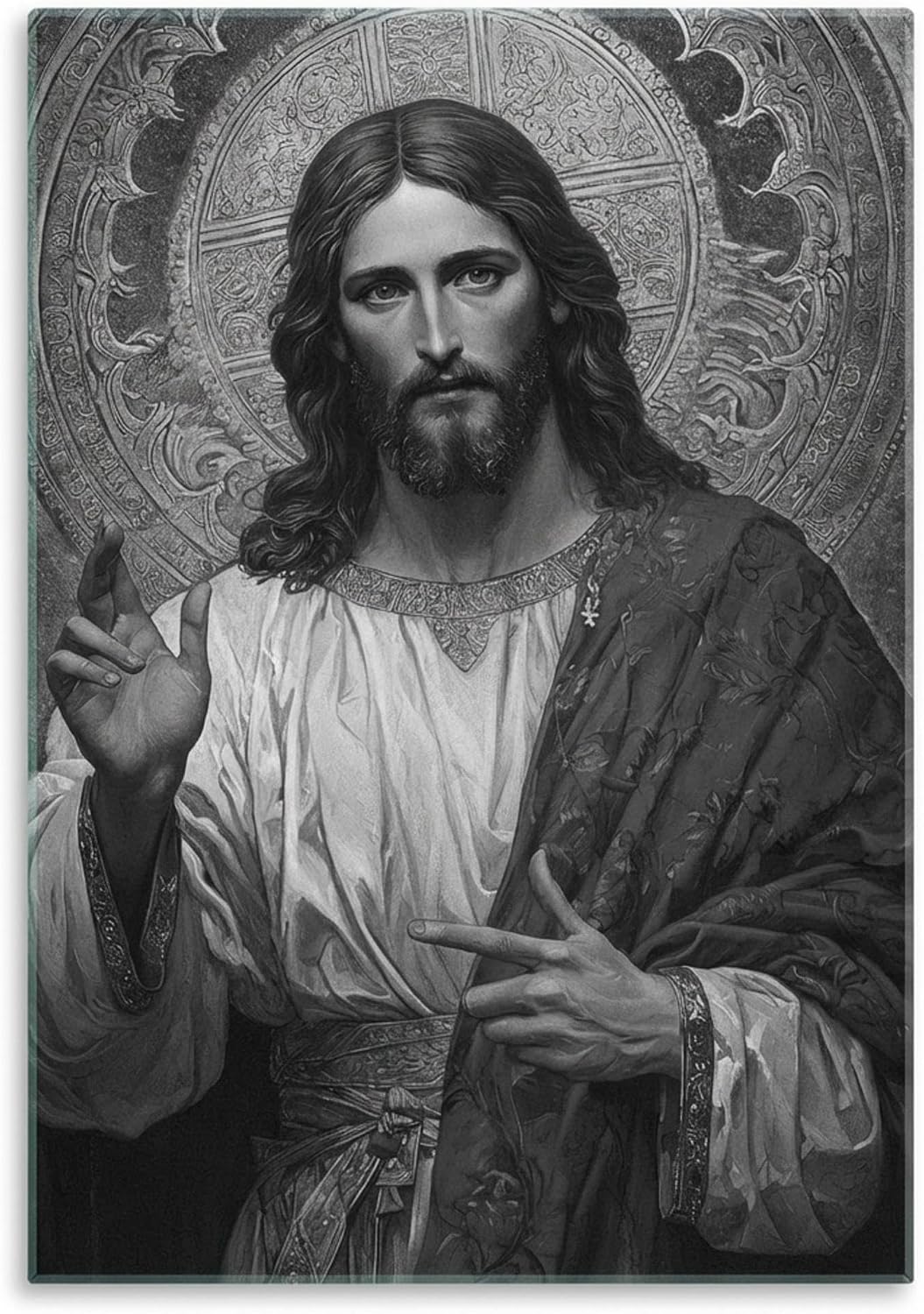 XIART Tempered Glass Wall Art — Black and White Jesus Portrait