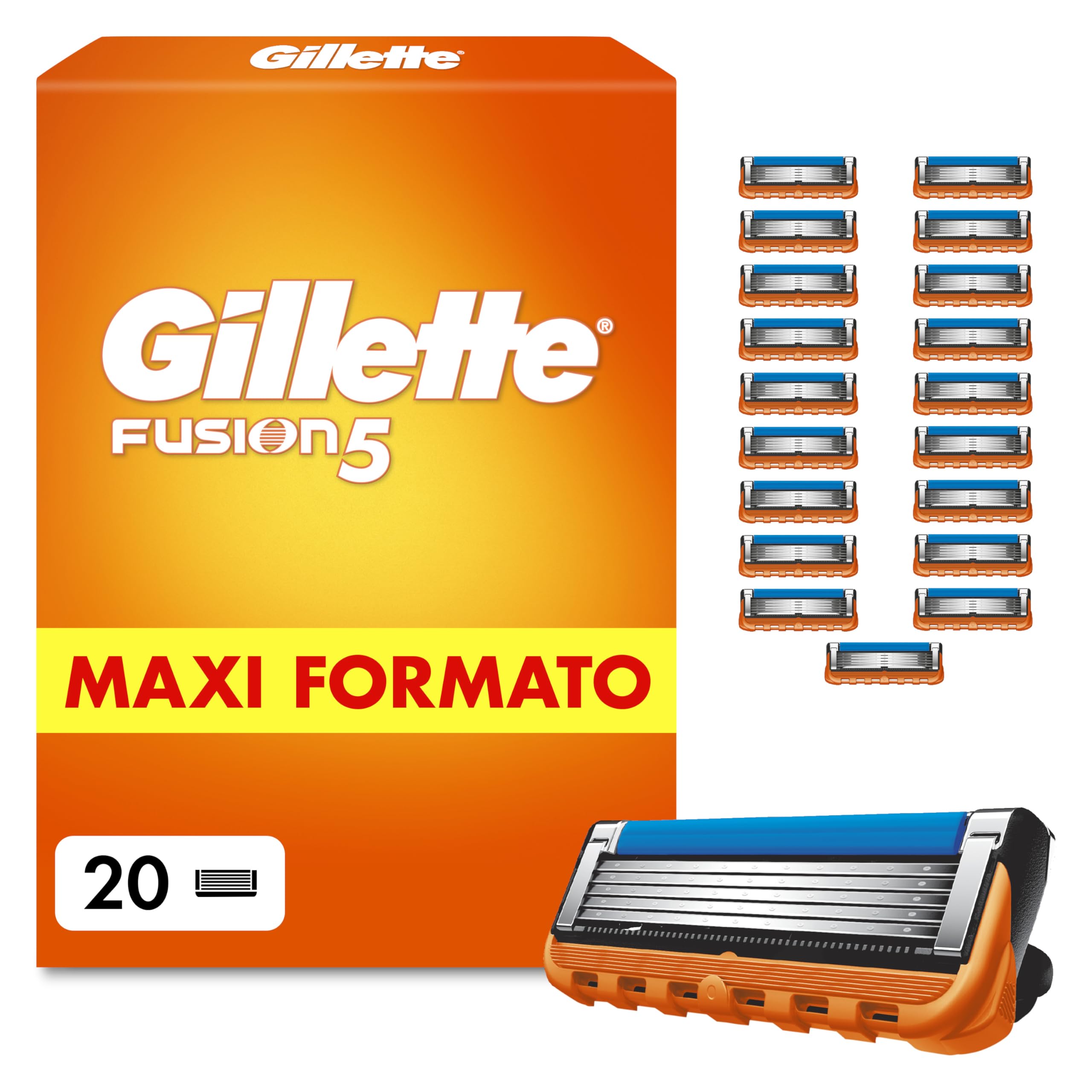 Gillette Fusion5 20 Lamette di Ricambio per Rasoio Barba Manuale, con Striscia Lubrificante per una Scorrevolezza Fluida e 5 Lame per una Rasatura Profonda e Duratura