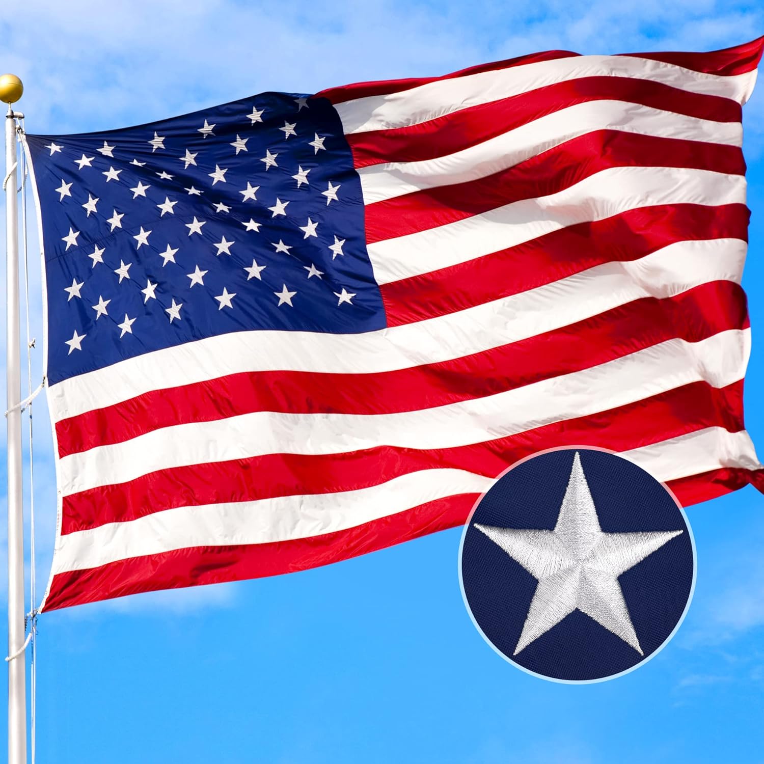 XIFAN Premium Large American Flag 8x12 FT for Outside, Heavy Duty 420D Tough Polyester Big US Flags, Long Lasting USA Flag for High Wind Outdoor with Embroidered Stars, Sewn Stripes, 4 Brass Grommets - Image 2