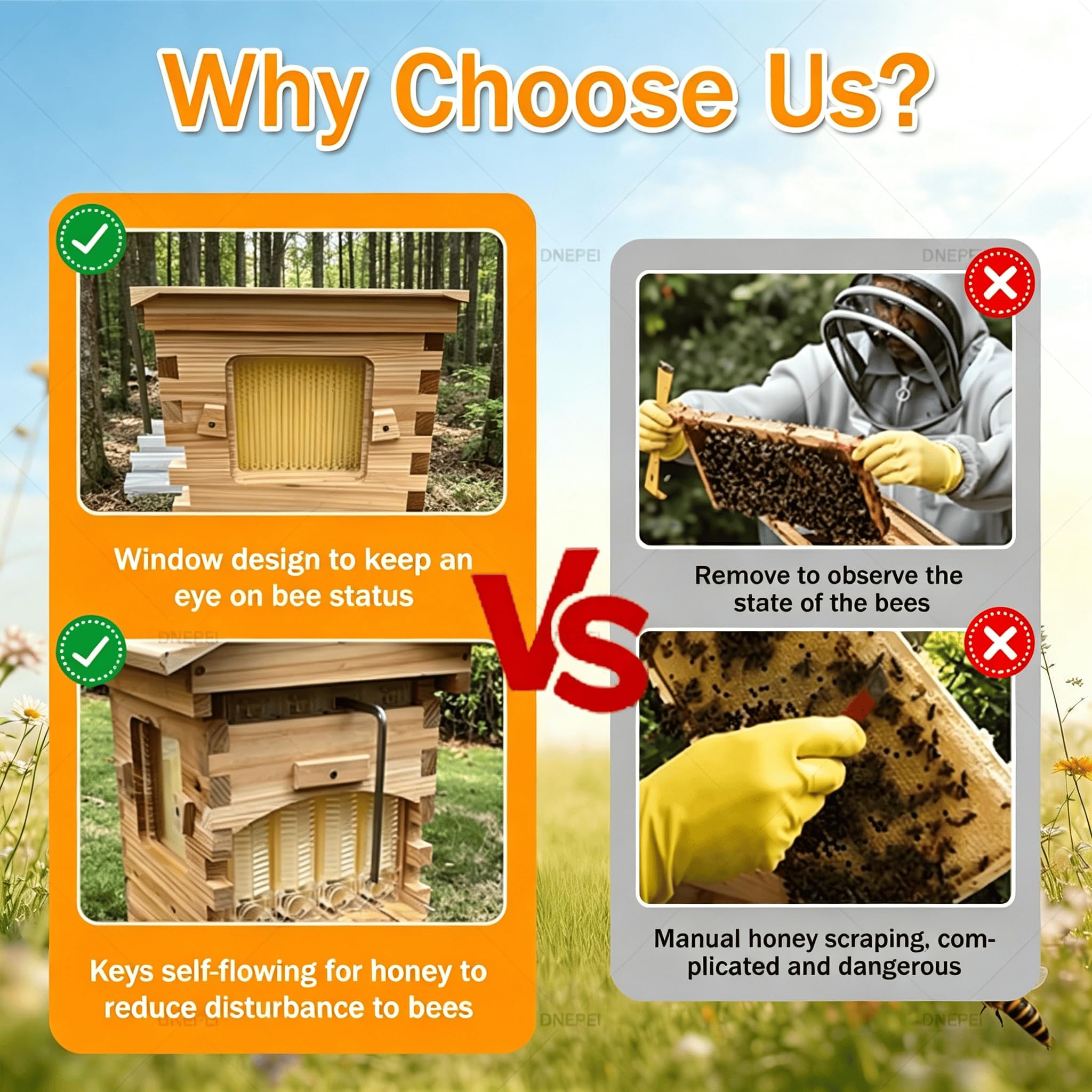Flow Hive Bienenbox mit selbstfließendem Honigauslauf, nutzerfreundliches Set für Hobbyimker und Gartenbestäuber