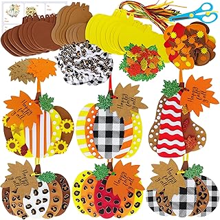Winlyn 24 Sets Fall Pumpkin Ornaments Decorations Art Sets DIY 3D Fall Pumpkin Craft Kits Pumpkin Fall Maple Leaf Foam Stickers Crafts for Kids Thanksgiving Halloween Party Home Classroom Activities