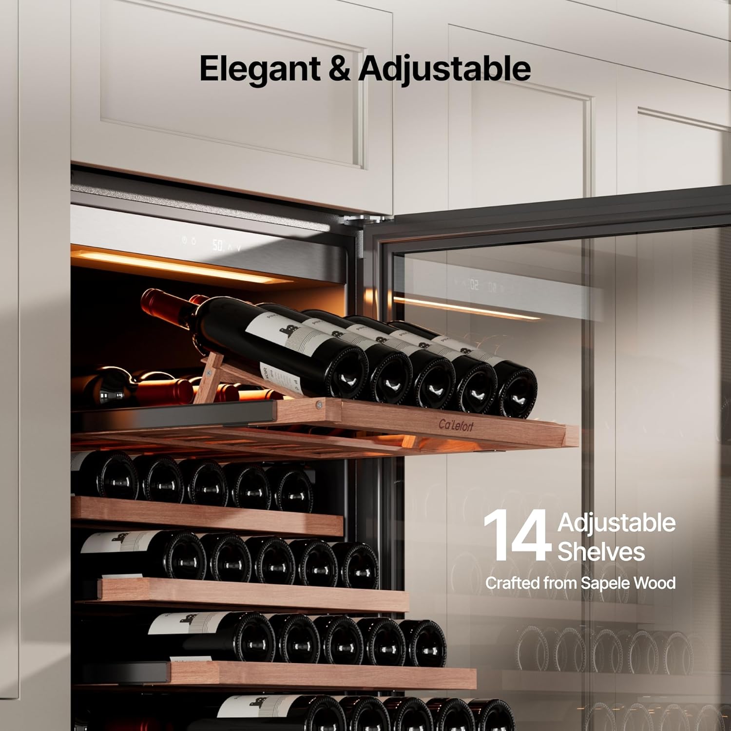 Ca'Lefort Wine Fridge Refrigerator, 166 Bottle 24 Inch Wine Cooler Refrigerator, 40-65°F Fridge with Glass Door, 3 LED Built-in/Freestanding Fridge for Bar/Kitchen/Resterant (Right-Hinged)