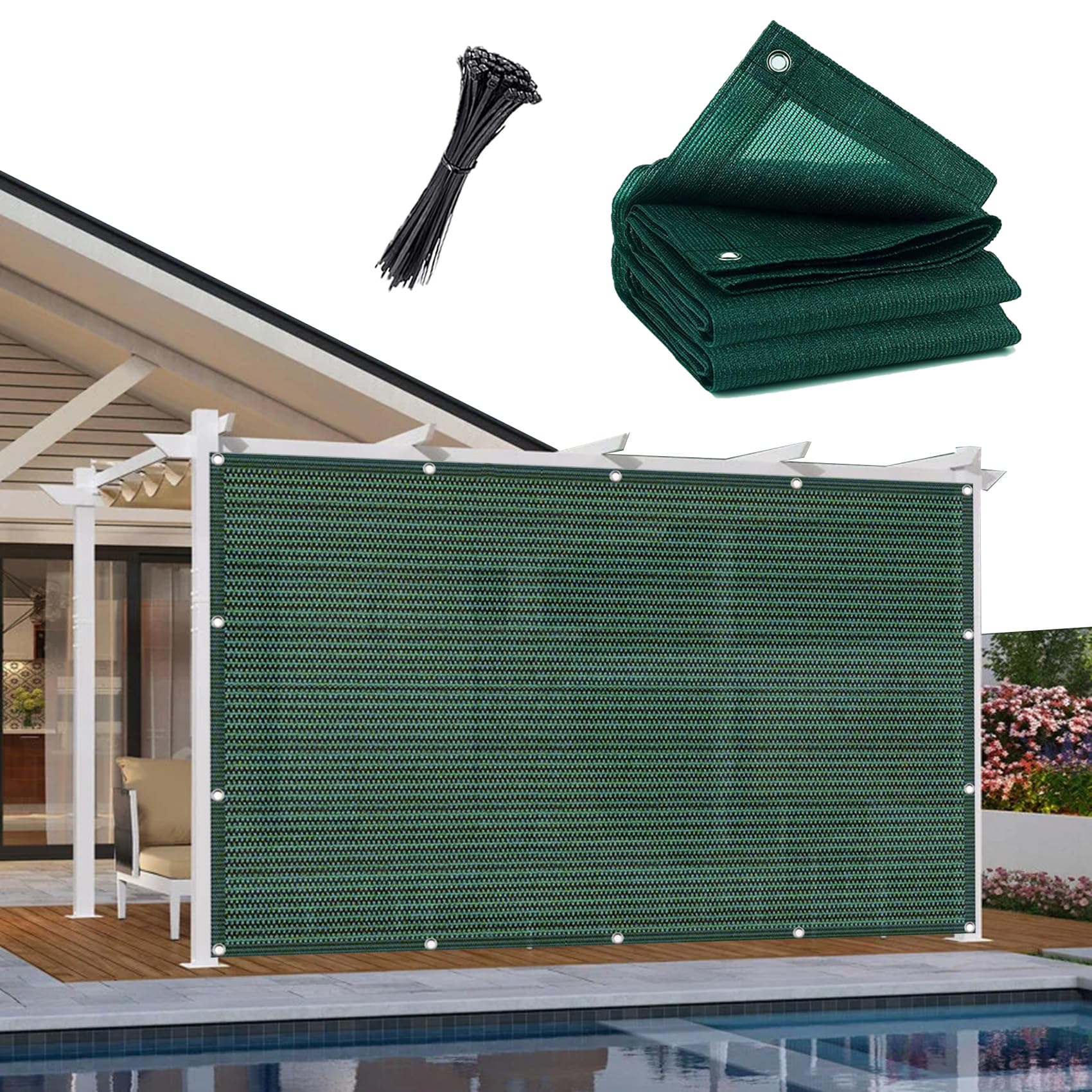 Vela de Sombra de 100 x 540 cm Anti-UV, Transpirable, Ligera y Duradera Resistente Al Desgarro, Malla Sombra para Jardin Exterior con Ojales para Exteriores Pergola Jardín, Verde Oscuro