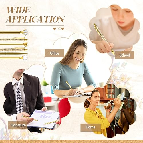 Miniatura 6 de Juego de 6 bolígrafos de metal con diamantes de cristal para diario, con purpurina, bonitos artículos de papelería, tinta negra, regalos elegantes