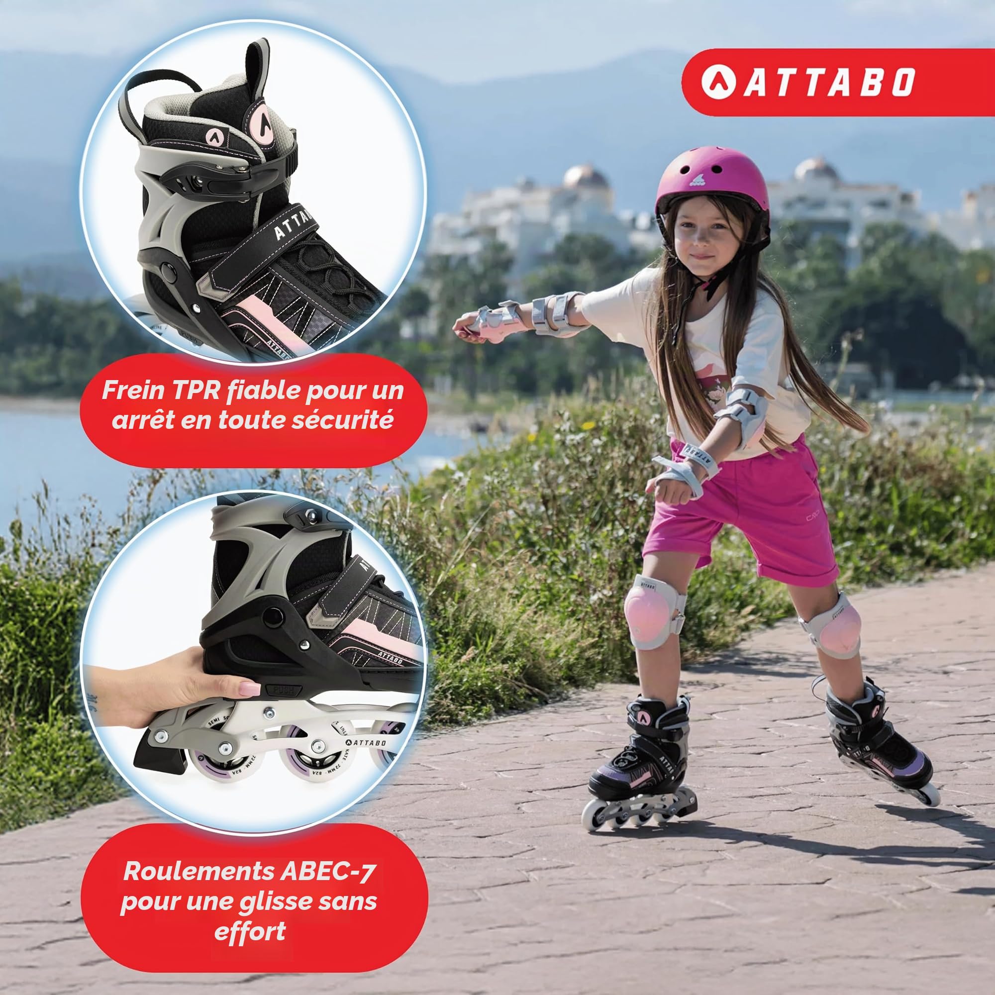 ATTABO Bladeroll Patins à Glace pour Enfant - Longueur réglable, roulements de qualité supérieure, Patins interchangeables, Confort et sécurité en Plein