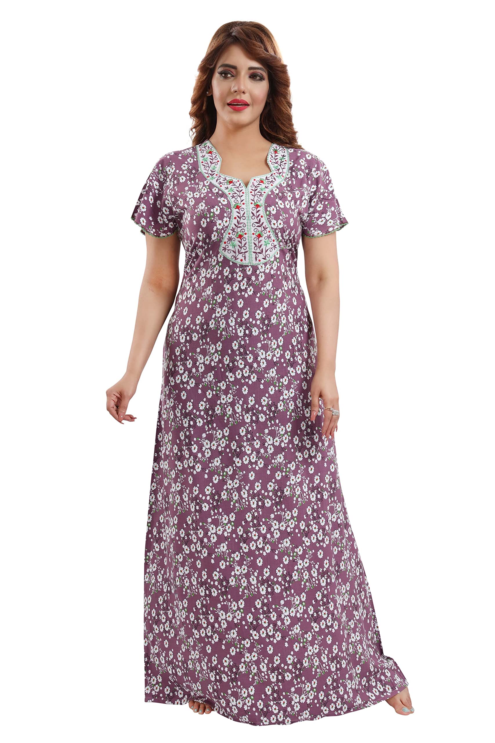 Womens Premium Rayon Embroidery Regular Nighty 1257-image-2