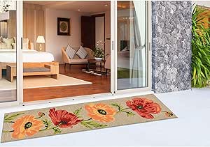 Liora Manne 2272/12 NEUT Ravella Floral Icelandic Poppies Indoor/Outdoor Runner Rug, 2' X 8', Beige, Red and Yellow