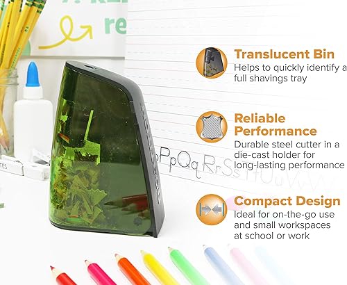Miniatura 6 de Bostitch Office Sacapuntas de batería, bandeja con bisagras, compatible con lápices de colores, verde (BPS2-GREEN)
