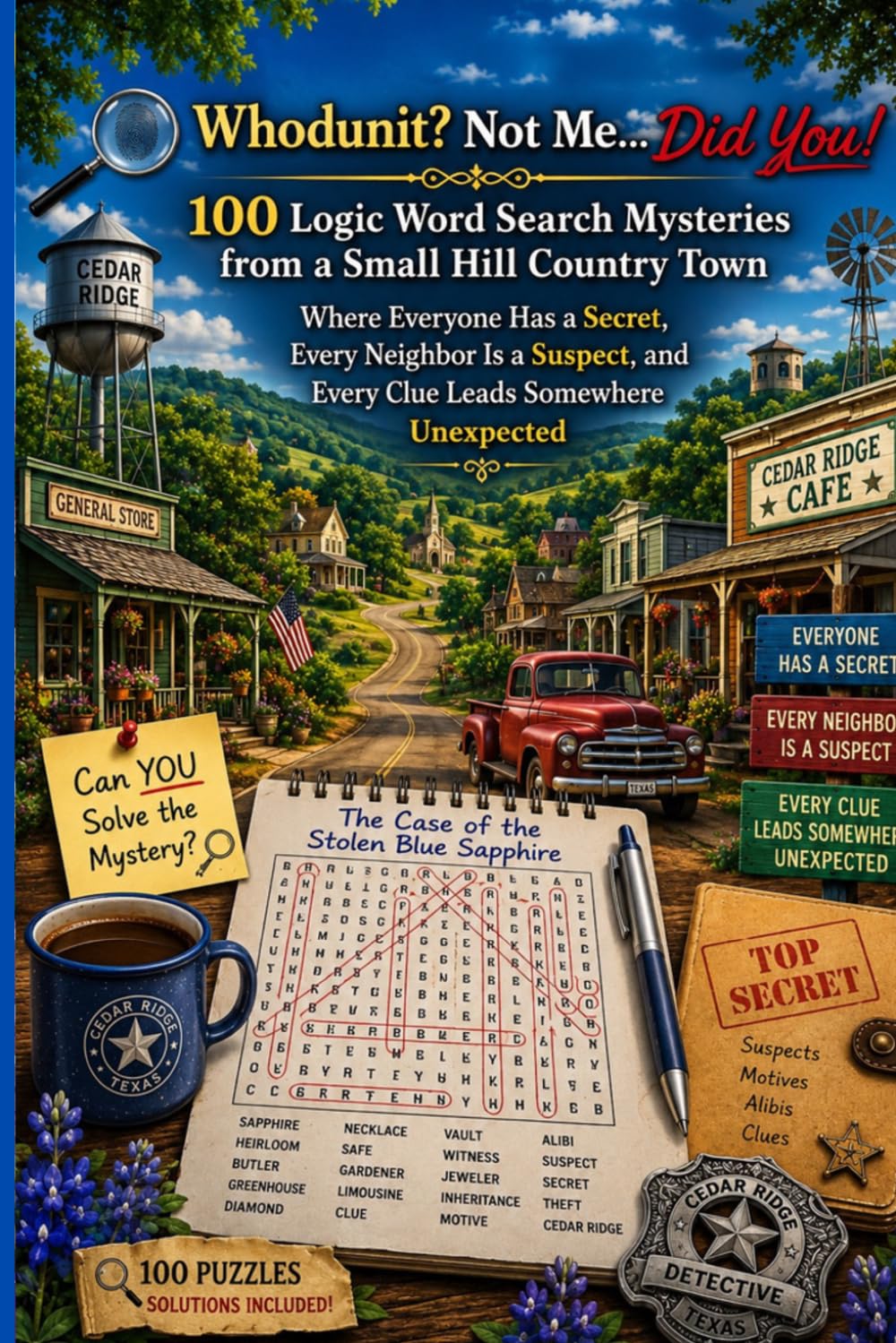Whodunit? Not Me... Did You!: 100 Logic Word Search Mysteries from a Small Hill Country Town Where Everyone Has a Secret, Every Neighbor Is a Suspect, ... and missing who-dun'-it word searches)