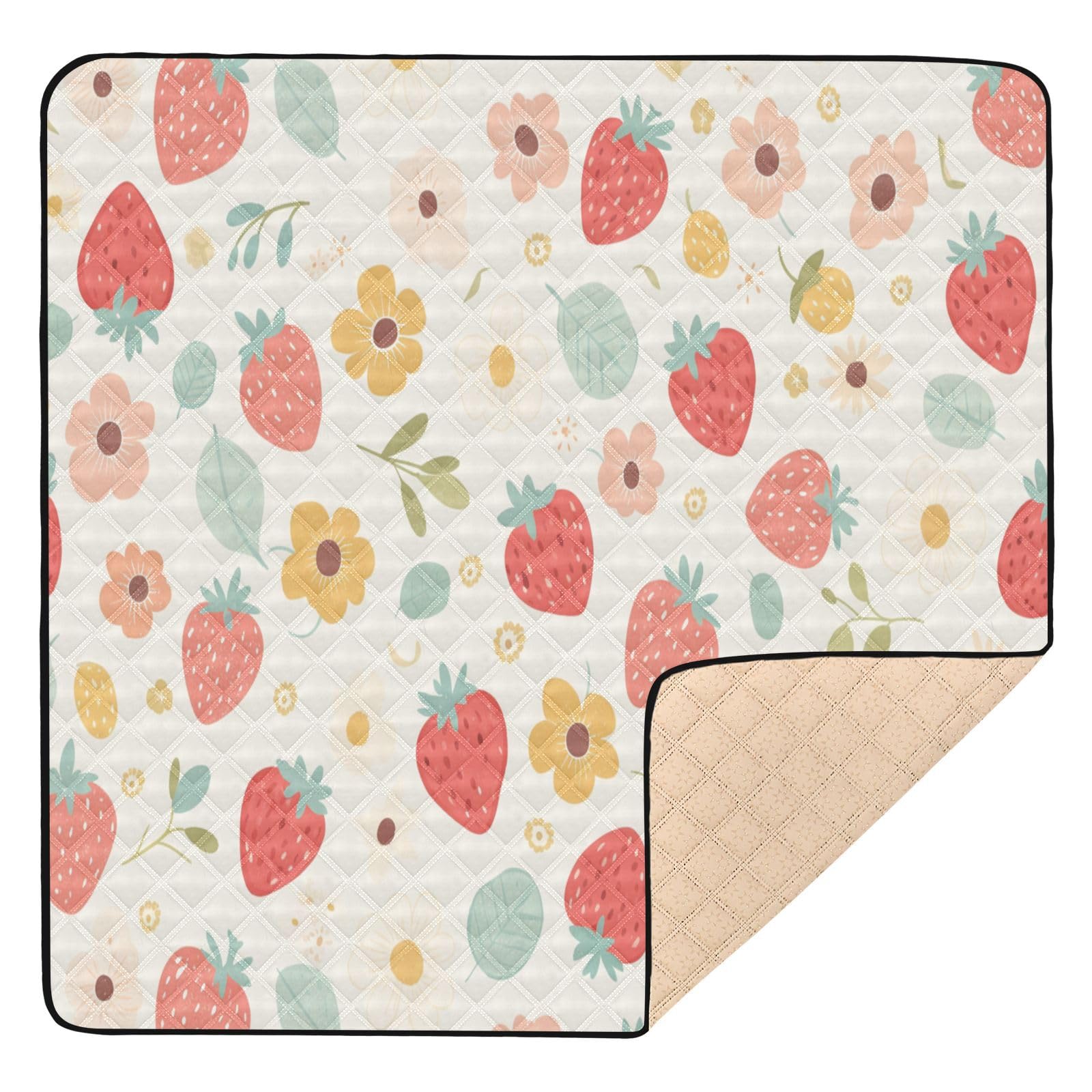 Kigai Strawberries Baby Play Mat for Floor and Playpen 50x50 inch Non-Slip Baby Activity Playmat Waterproof Foldable Crawling Mat for Infants Toddlers