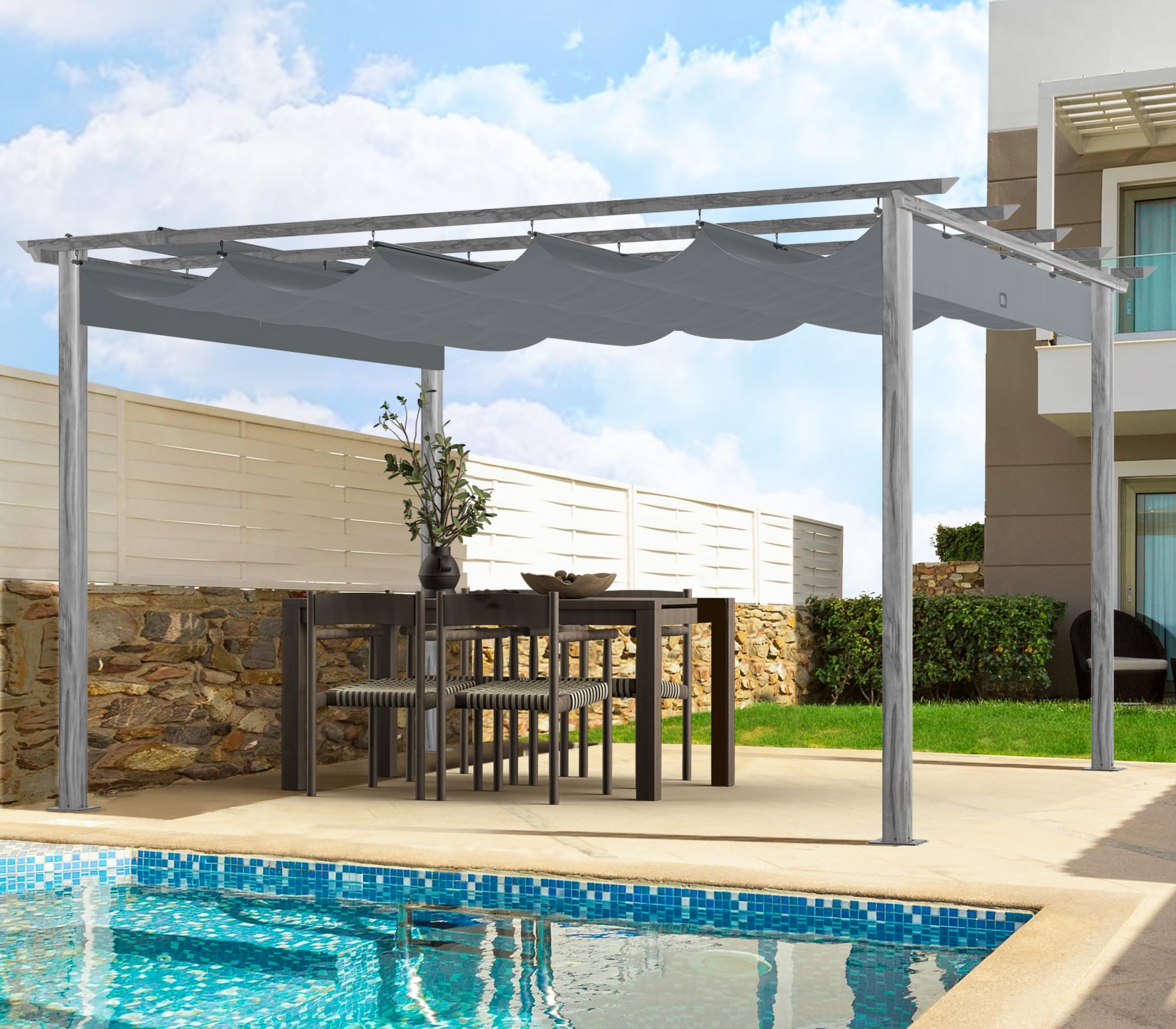 HAPPATIO 12x12 Wood-Grain Pergola