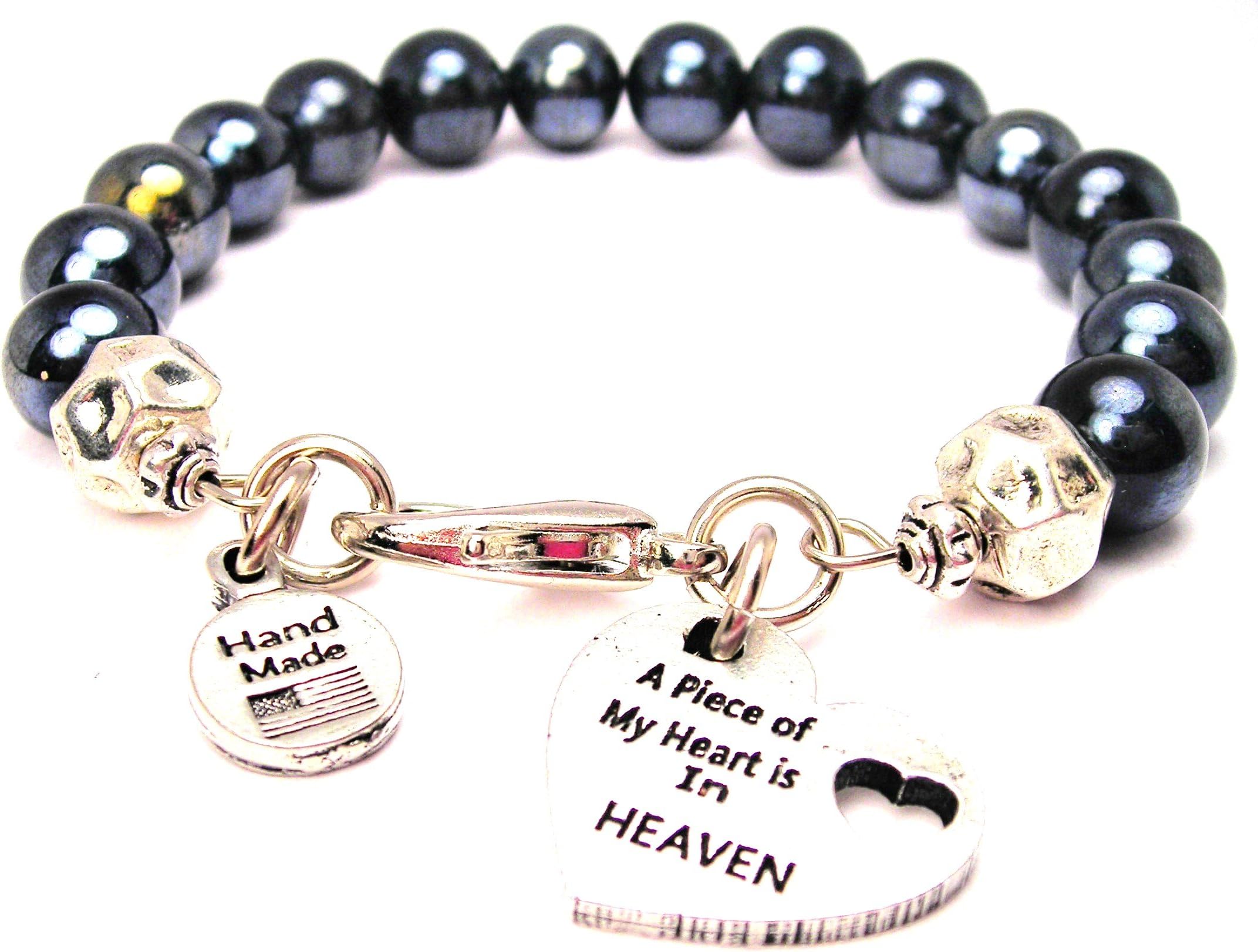 Chubby Chico Charms Hematite Glass a Piece of My Heart is in Heaven Bracelet