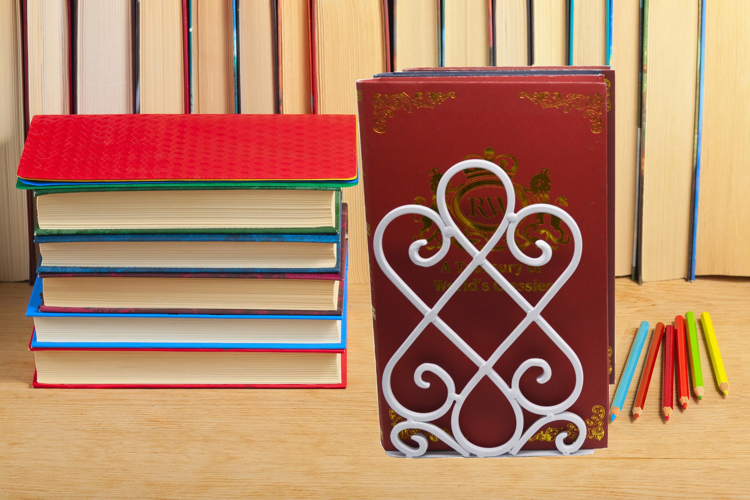 Robuste Buchstützen, Luxus-Buchstützen, Retro-Organizer-Ständer, Schreibtischhalter, Schule, Liberary Cook, Bücherregal, dekorative Buchstütze mit Polsterung (2er-Set) Weiß