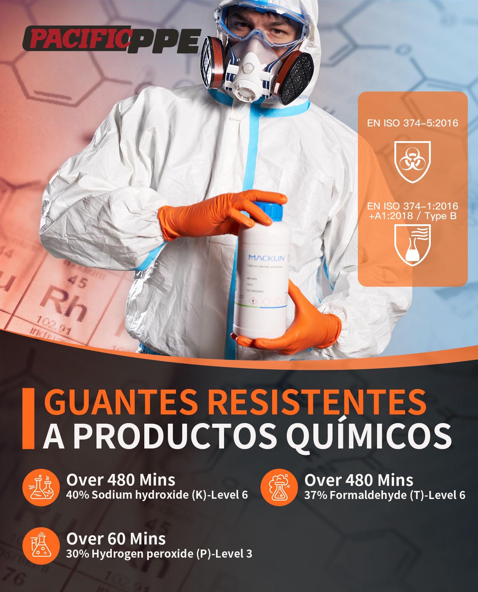PACIFIC 8-mil Guantes Desechables de Nitrilo Naranja, Heavy-Duty, Industrial, Mecánico, Con Textura de Diamante, Sin Látex, Sin Polvo, EN 374, M/8