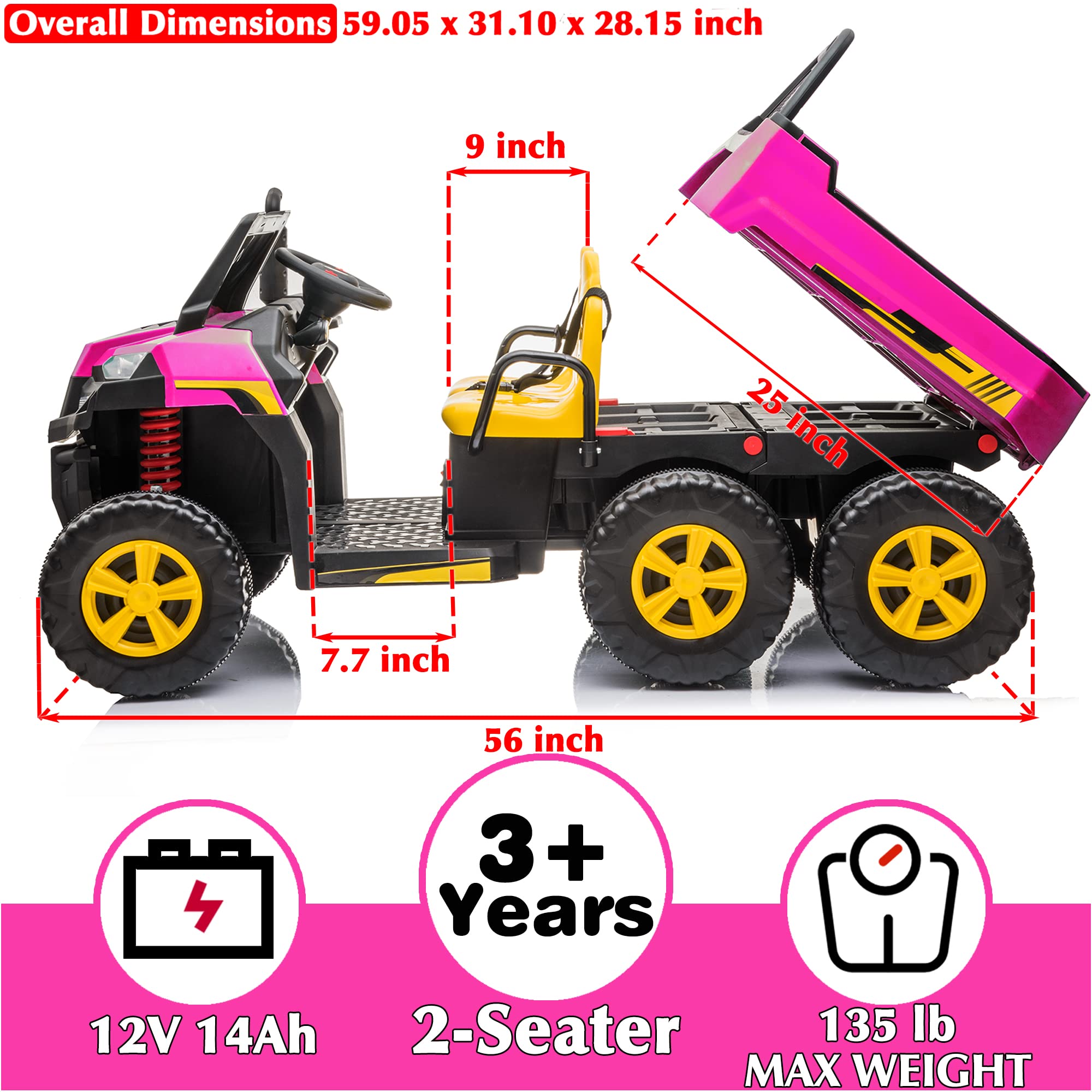 Buy sopbost 12V 4WD Ride On Truck Kids Electric Ride On Car with Remote Control 2 Seater Battery