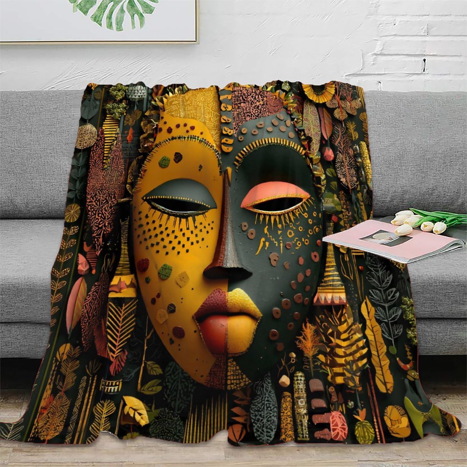 Plaid de Salon Ethnic Mask Art pour une Ambiance Chaleureuse et Cocooning