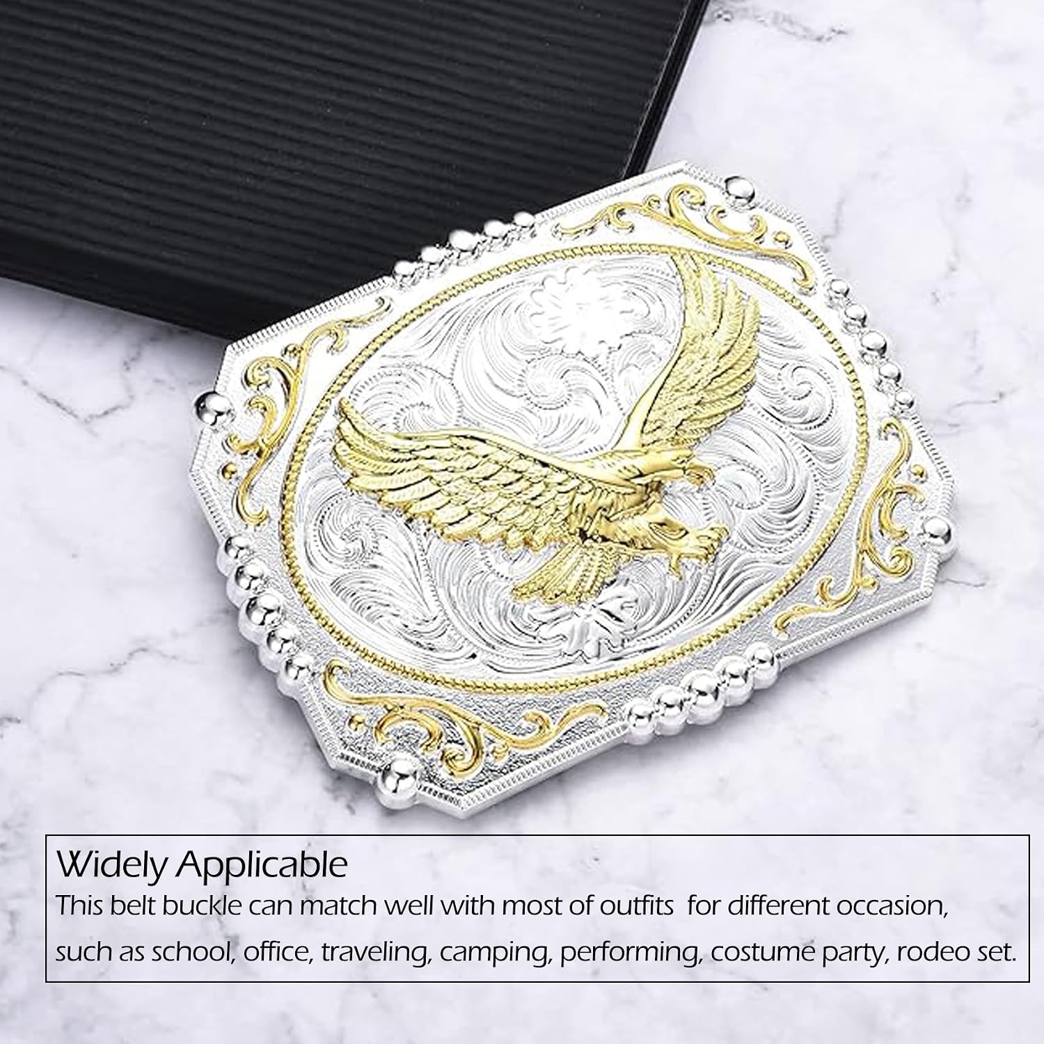 Western Belt Buckle for Men, Large Belt Buckle Golden Soaring Eagle, Eagle Cowboy Big Belt Buckles
