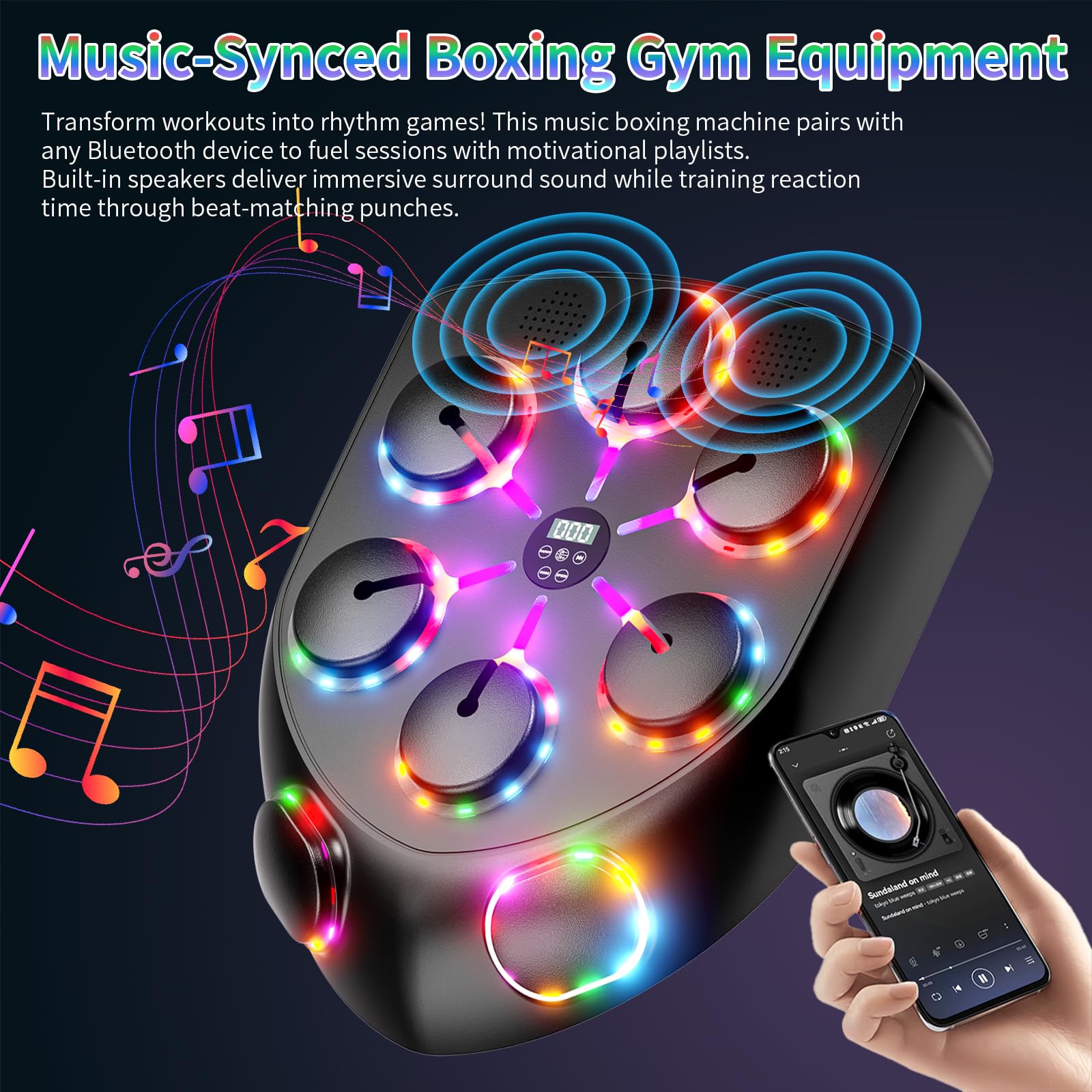 Music Boxing Machine per Adulti con Luci LED Bluetooth e Guantoni Allenamento Ideale Casa Ufficio Palestra Attrezzatura Professionale