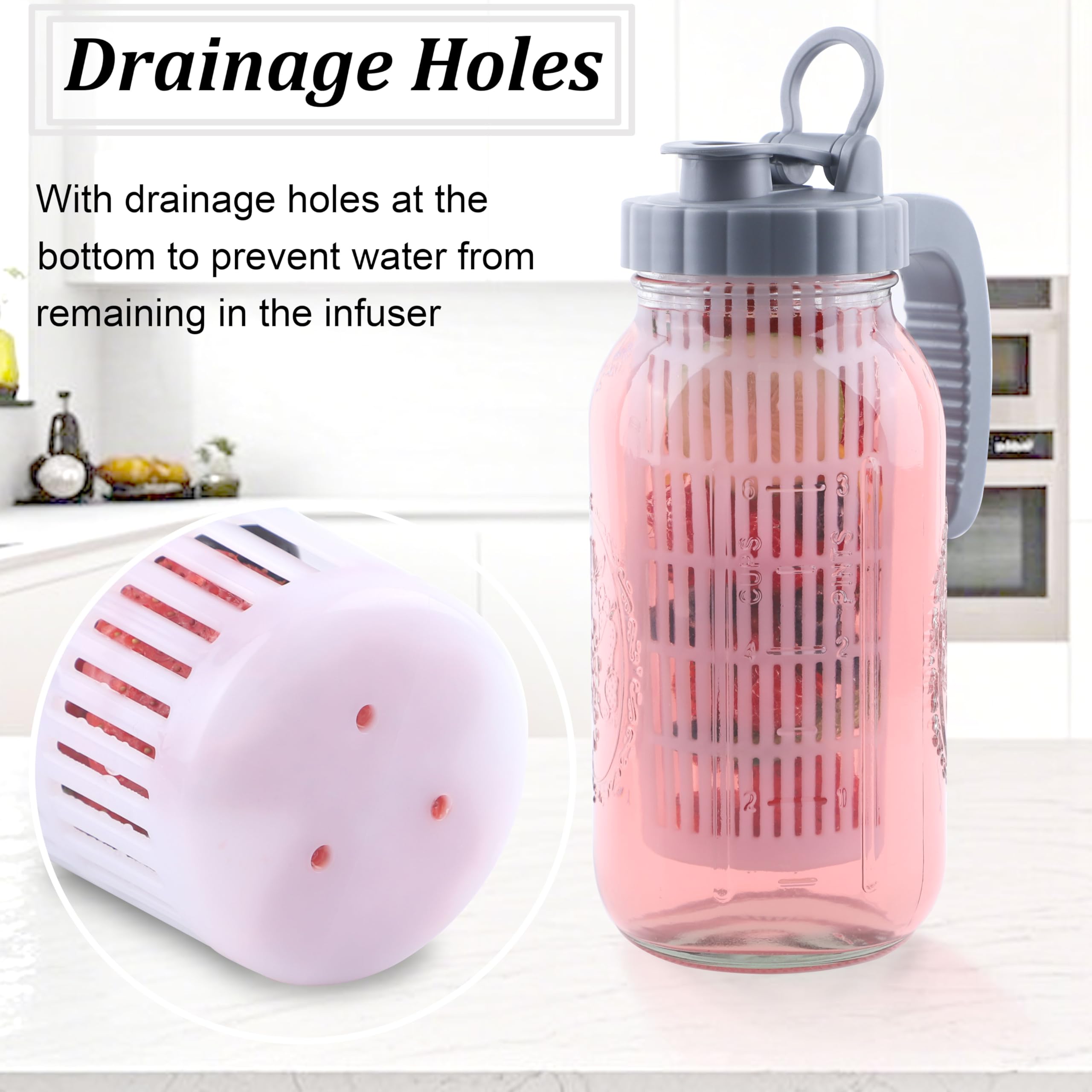 Einmachglas-Krug mit Fruchteinsatz, 2 Quart Wasserkrug mit Ausgießdeckel, 2 Stück, Glas-Karaffe mit breiter Öffnung, für Milch, Obst, Eistee, Limonade, Cocktail, kaltgebrühten Kaffee