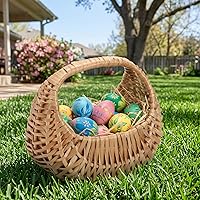Vista 6 de Lyellfe Paquete de 2 cestas pequeñas para niña de las flores, cesta de mimbre con asa de forro de plástico, almacenamiento de dulces de huevos