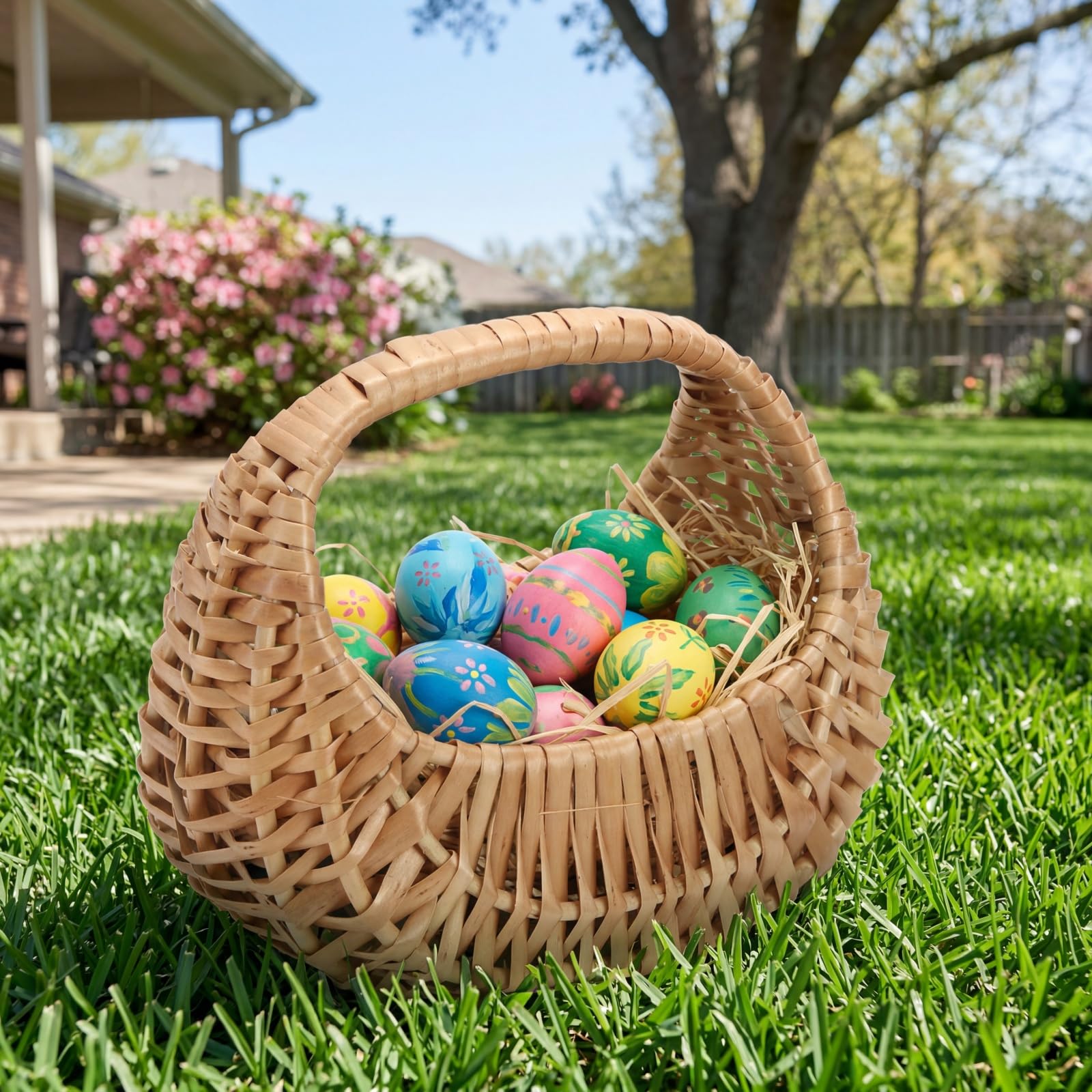 Lyellfe Paquete de 2 cestas de mimbre pequeñas con asa, cesta tejida con forro de plástico, cesta decorativa para huevos, cesta de mimbre de sauce para bodas, regalos, camping, decoración del hogar