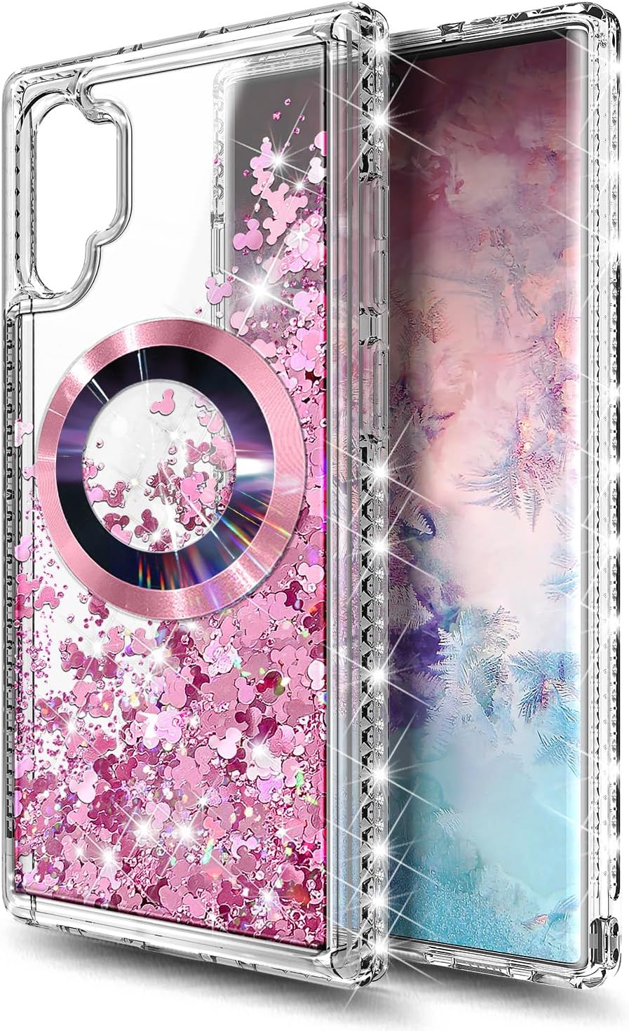 NGB Supremacy Magnetic for Samsung Galaxy Note 10 Case, Rose Gold | Compatible with Magsafe | with Diamond Wrist Strap Lanyard, Glitter Floating Liquid Cute Phone Cover - Image 3