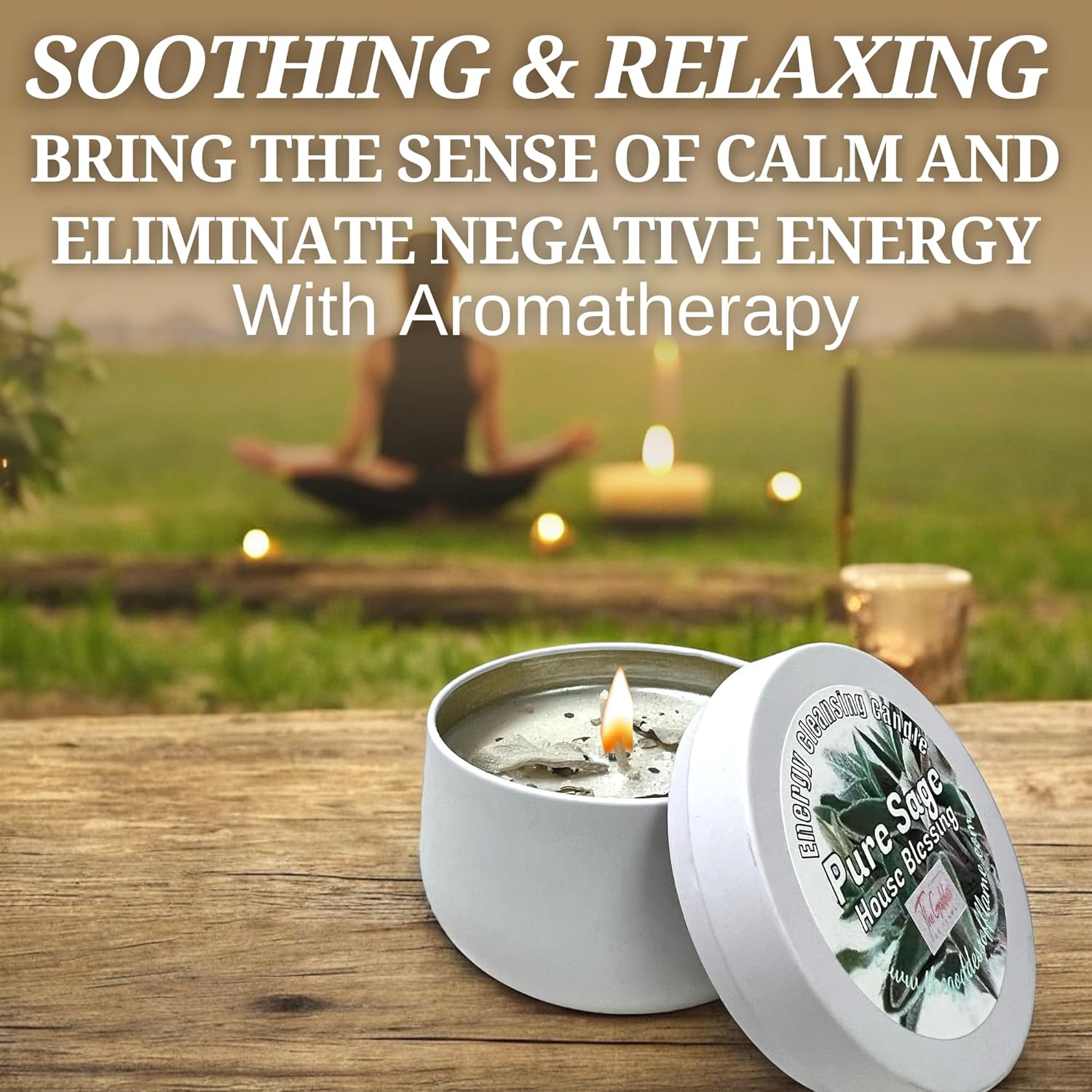 White Sage Candle | Energy Cleansing | Cleansing House Negative Energy Smudge Kit | Soy Wax Natural Clean Organic Non Toxic - Aromatherapy Spiritual Meditation Gifts | Long Lasting (Medium 8oz)