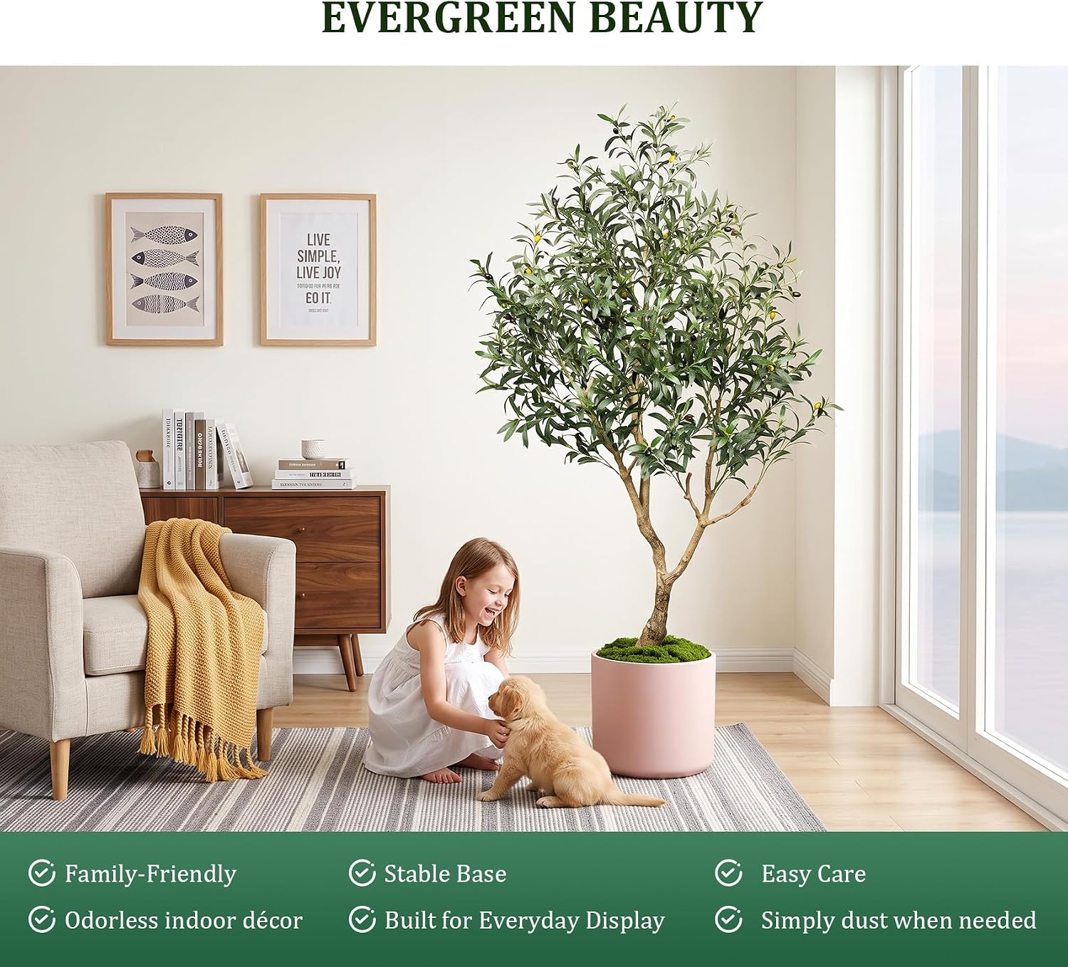 6FT Artificial Olive Tree with Natural Wood Trunk & Lifelike Olives