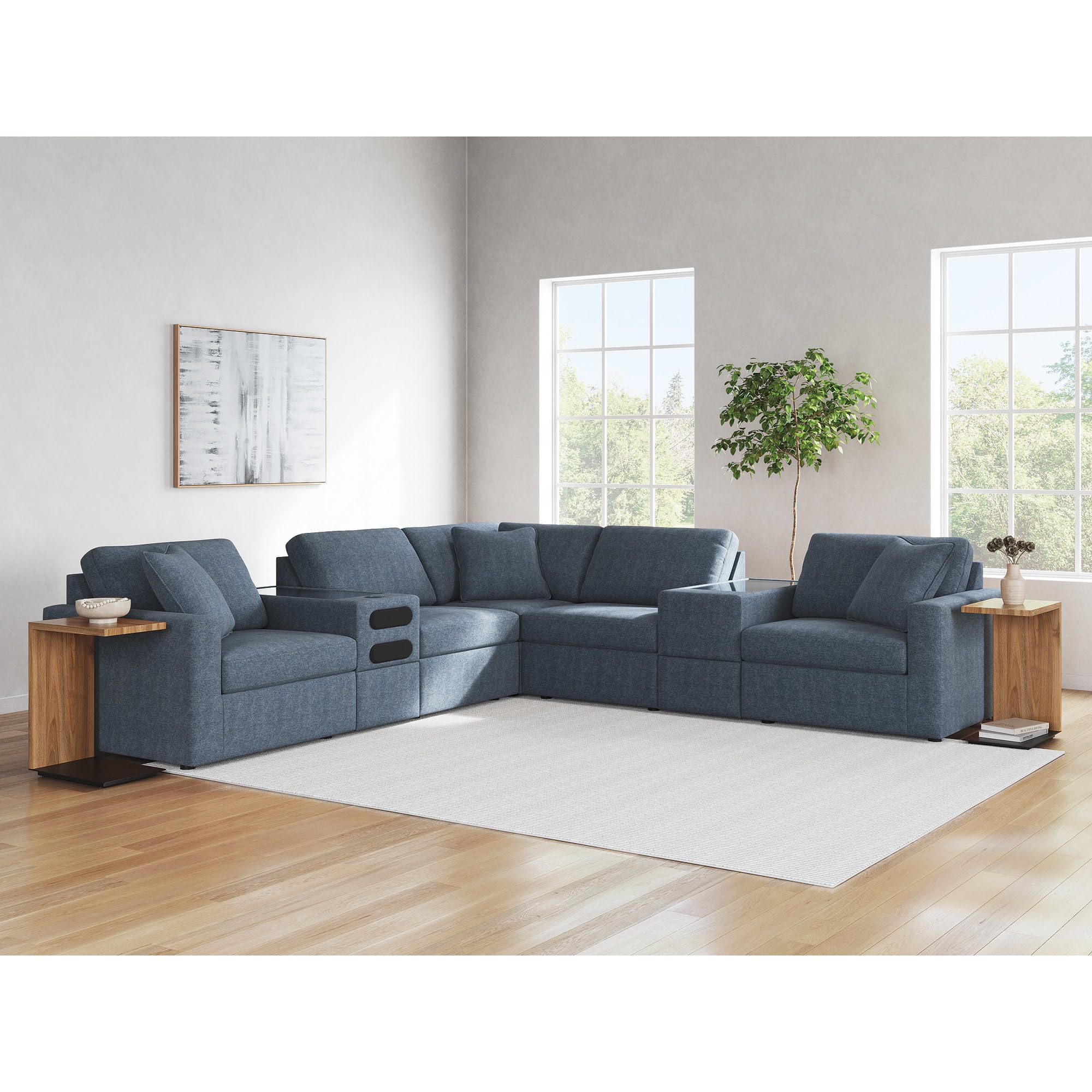 Signature Design by Ashley Sectional Sofa with Consoles, Blue, Modmax