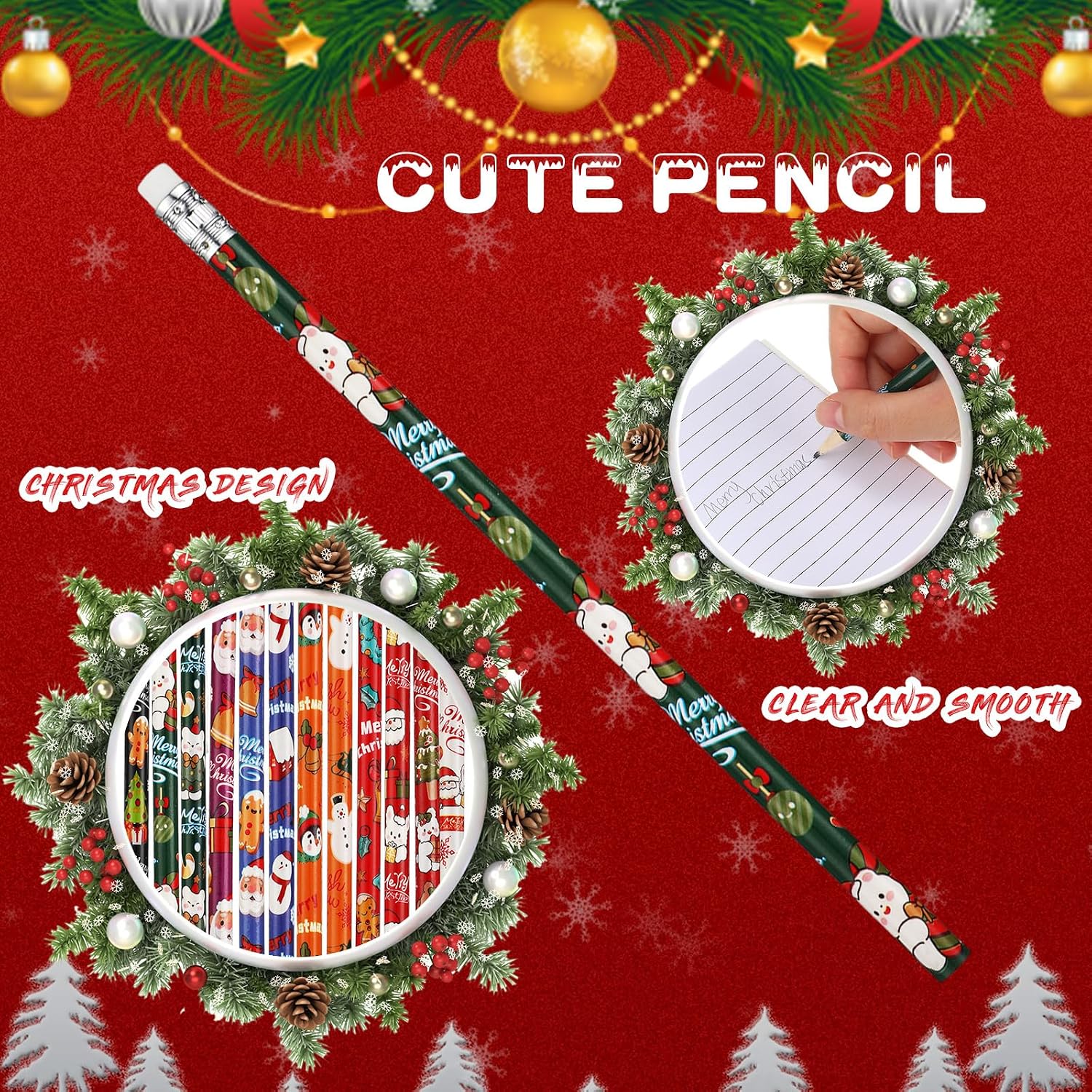 Cholemy 144 Pcs Christmas Stationary Party Favor Bulk Xmas Gifts Including Christmas Pencils Mini Erasers Small Notebook Set Reward Carnival Prizes