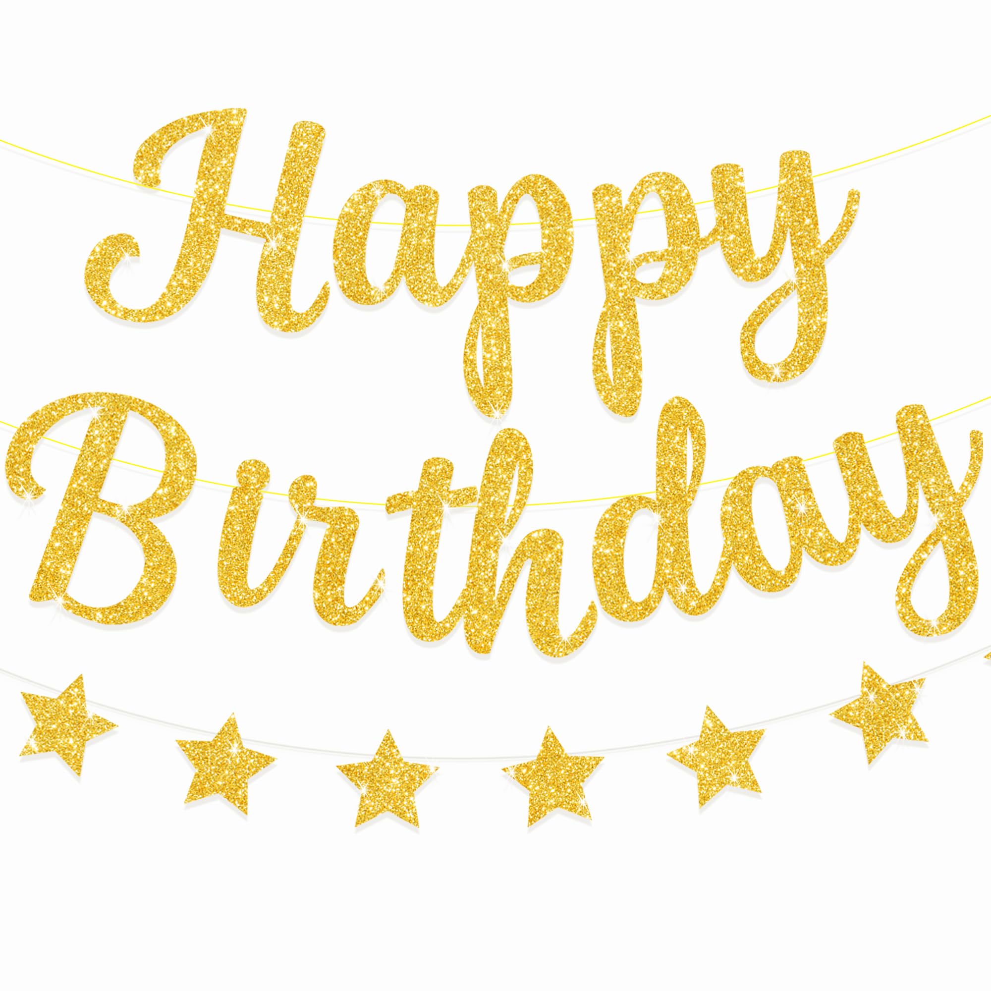 Blopee Gold Glitter Happy Birthday Banner for Adult/Kids Birthday Party Decorations Star Birthday Garland Banner Sign