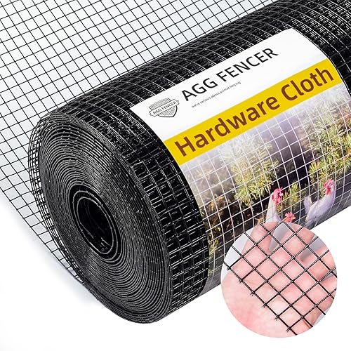 AggFencer 16in x 10ft Black Hardware Cloth 1/2 inch 19Ga PVC Coated Wire Mesh Vinyl Coated Fence, Welded Metal Chicken Wire Fencing Roll, Garden Plant Fencing, for Chicken Coop and Home Improvement