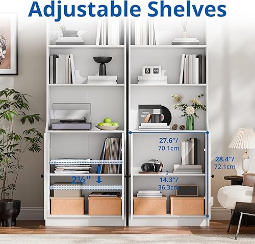 Miniatura 7 de Cozy Castle Estantería blanca con puertas estantería alta con estantes abiertos de 3 niveles para dormitorio sala de estar 276 pulgadas de ancho x