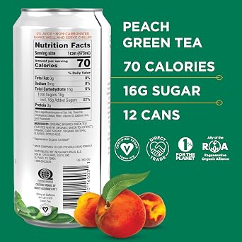 Steaz Organic Lightly Sweetened Iced Green Tea, Peach, 16 OZ (Pack of 12)