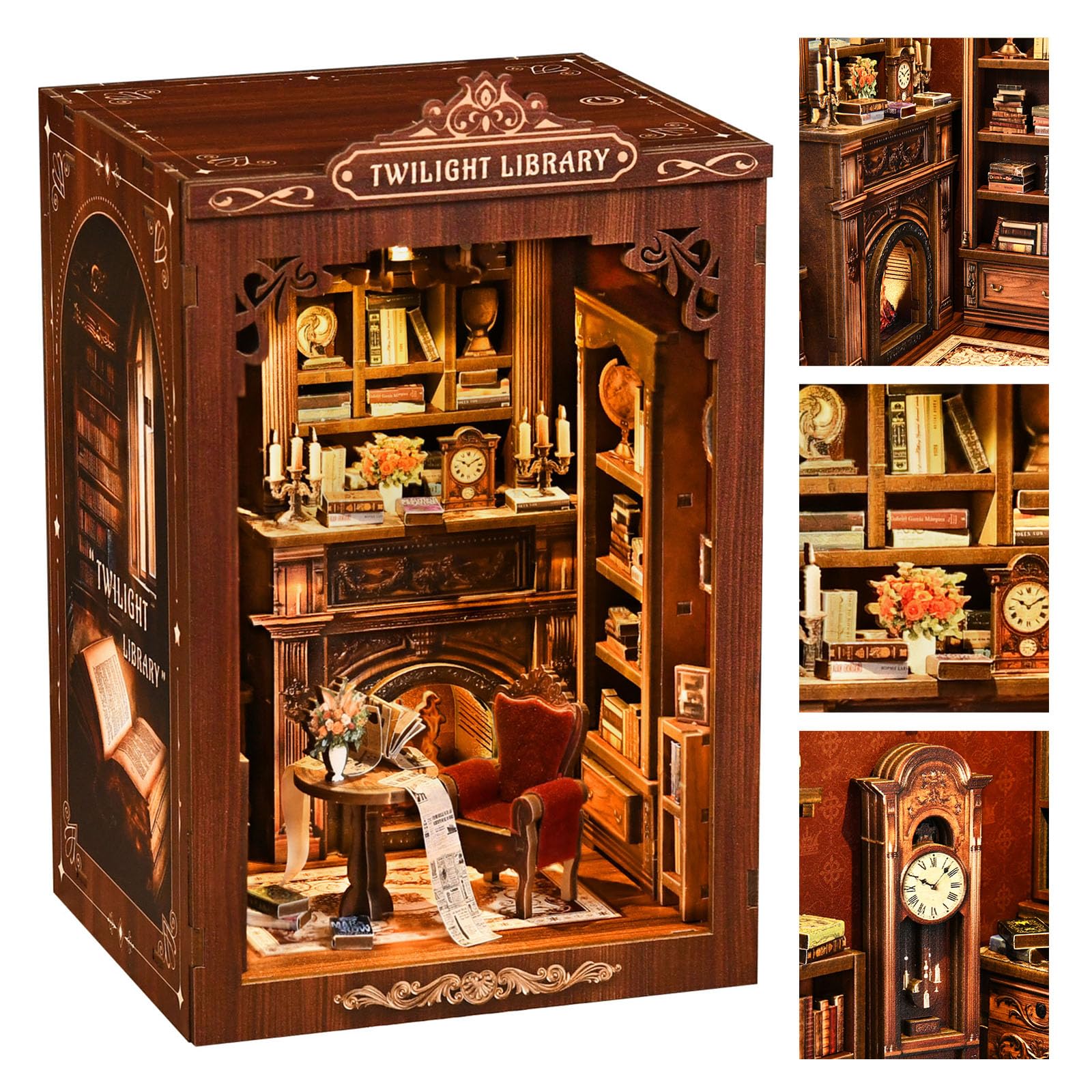 Book Nook Kits DIY Miniature Dollhouse Kits for Adults and Teens Decorative Mini Nook Bookshelf Insert with LED Light 3D Wooden Miniature House for Book Lovers Gifts for Family and Friends