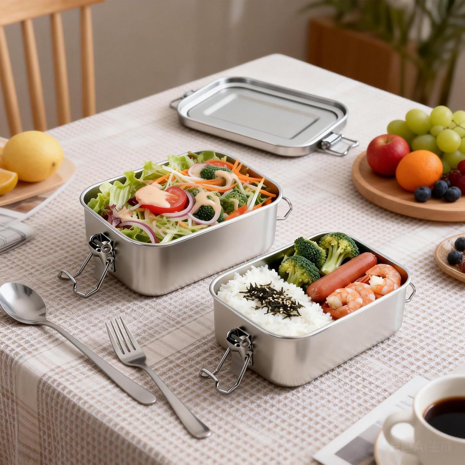 4 PCS Stainless Steel Bento Box,Food Containers Metal Lunch Box Stainless Steel Food Storage Containers,Lockable Clips to Leak Proof,Reusable Portable Dishwasher Safe Lunch Snack Boxes (550ML,4PCS)