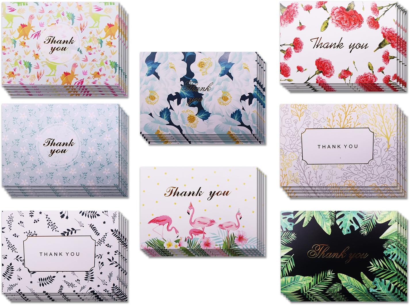 Thank You Cards Floral Greeting Cards,40 Pack Assorted Flower Cards with Envelopes,8 Designs Postcard Style Blank on Inside Cards for Wedding Graduation Party