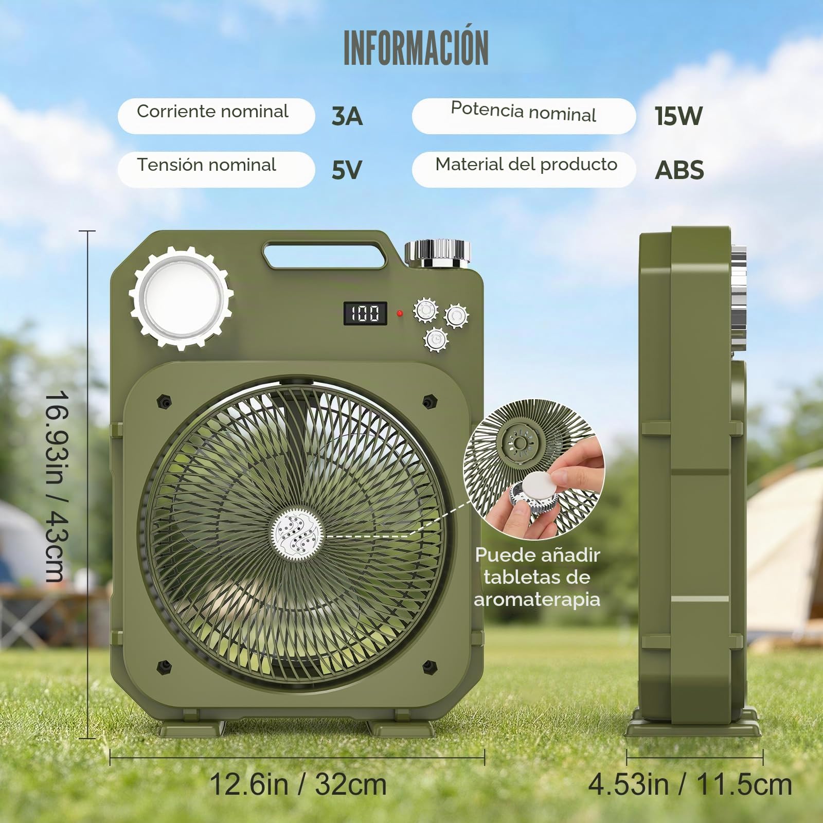 Ventilador Portátil para Camping con Luz LED, Ventilador de Mesa