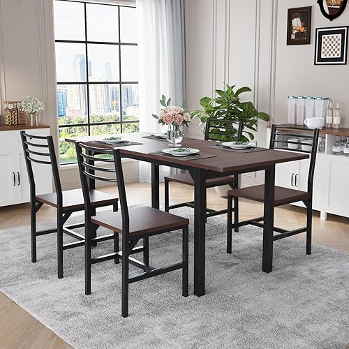 Miniatura 9 de VOWNER Juego de mesa de comedor extensible de 63 pulgadas para 4-6 personas, juego de mesa de comedor de 5 piezas para 4 personas con 4 sillas,