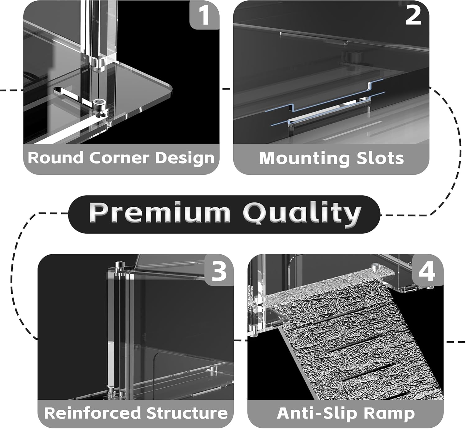 Turtle Basking Platform & Dock Fits 9.8-13.6 Inch Wide Aquariums, Clear Acrylic Turtle Topper Basking Platform with Metal Mesh Top, Anti-Slip Reptile Ramp Sunbathing Dock